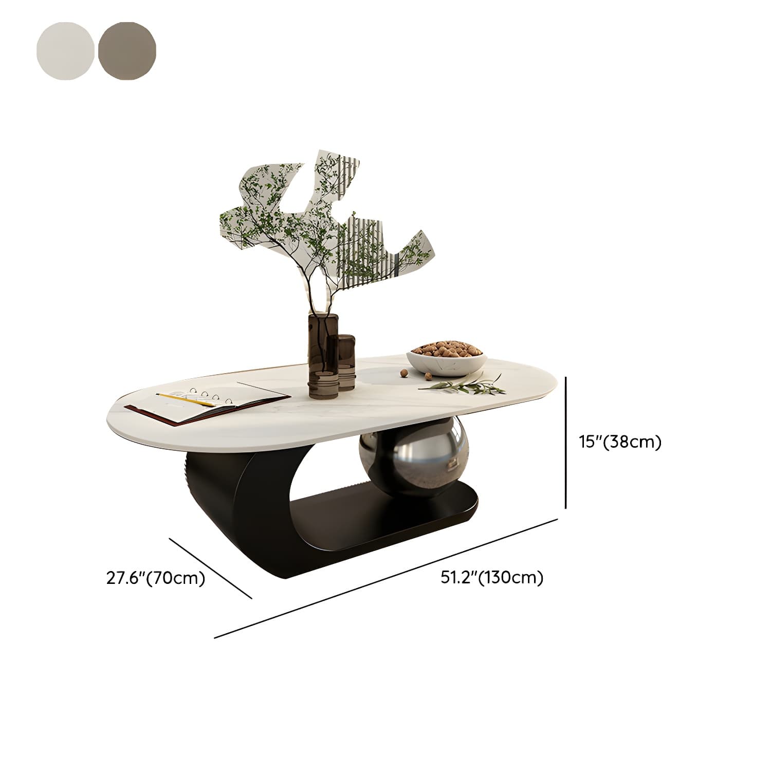 14"H Glam Coffee Table Slate Oval Pedestal Coffee Cocktail Table thumbnail 21