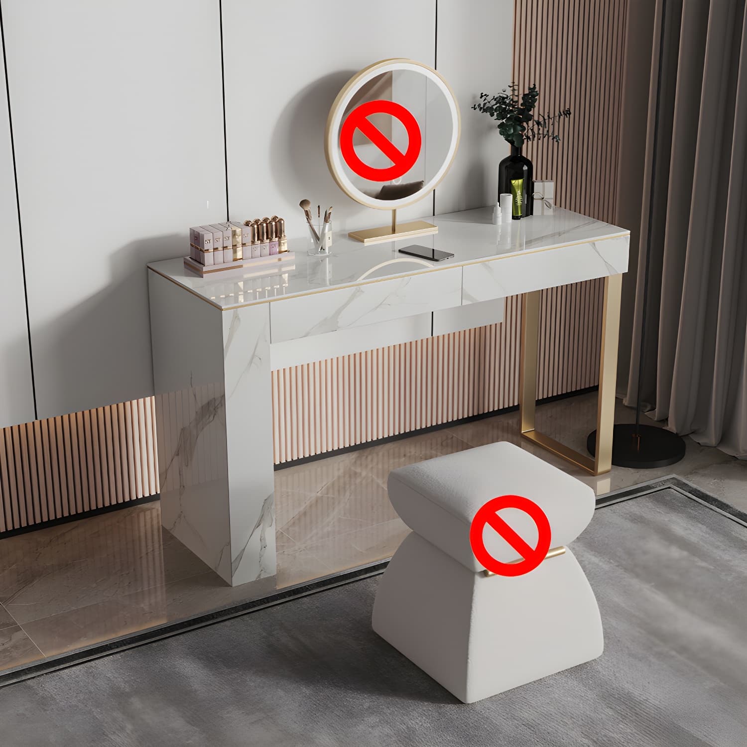 Two Piece Luxurious Vanity Set Stainless Steel and Stone Dresser thumbnail 10