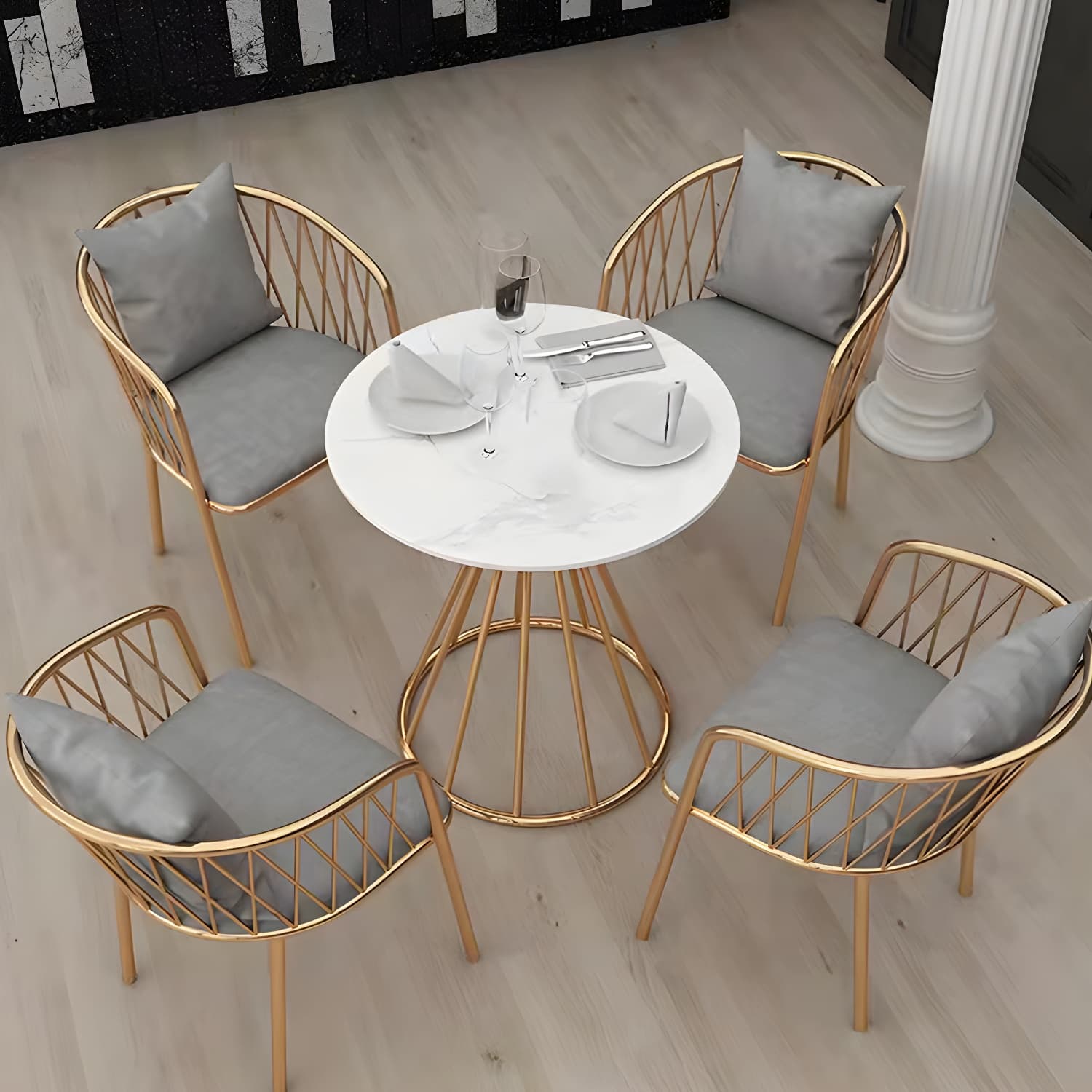 Sintered Stone Dining Table Traditional Luxury Dining Table with Gold Base thumbnail 6
