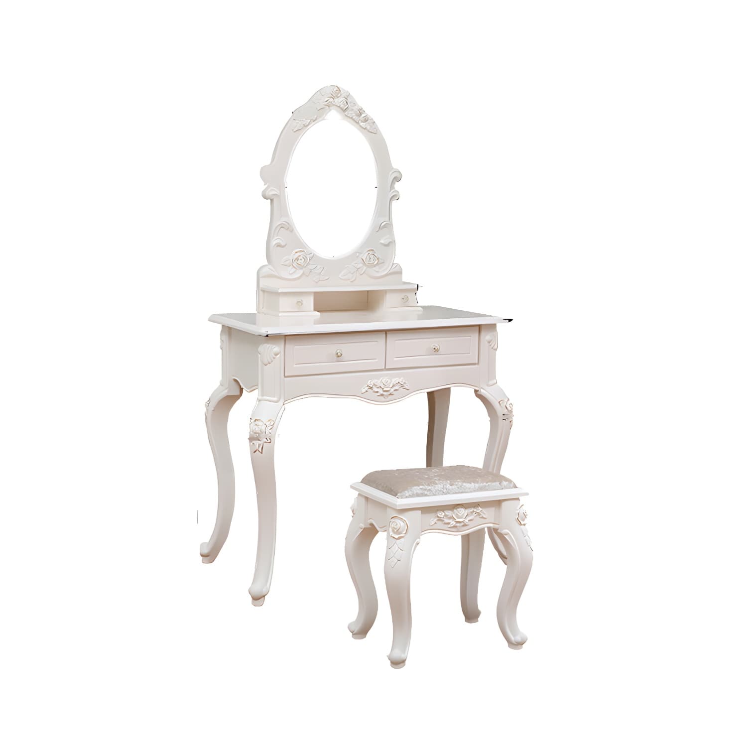 Victorian Bedroom With Drawer Mirror Solid Wood Makeup Vanity Set thumbnail 7