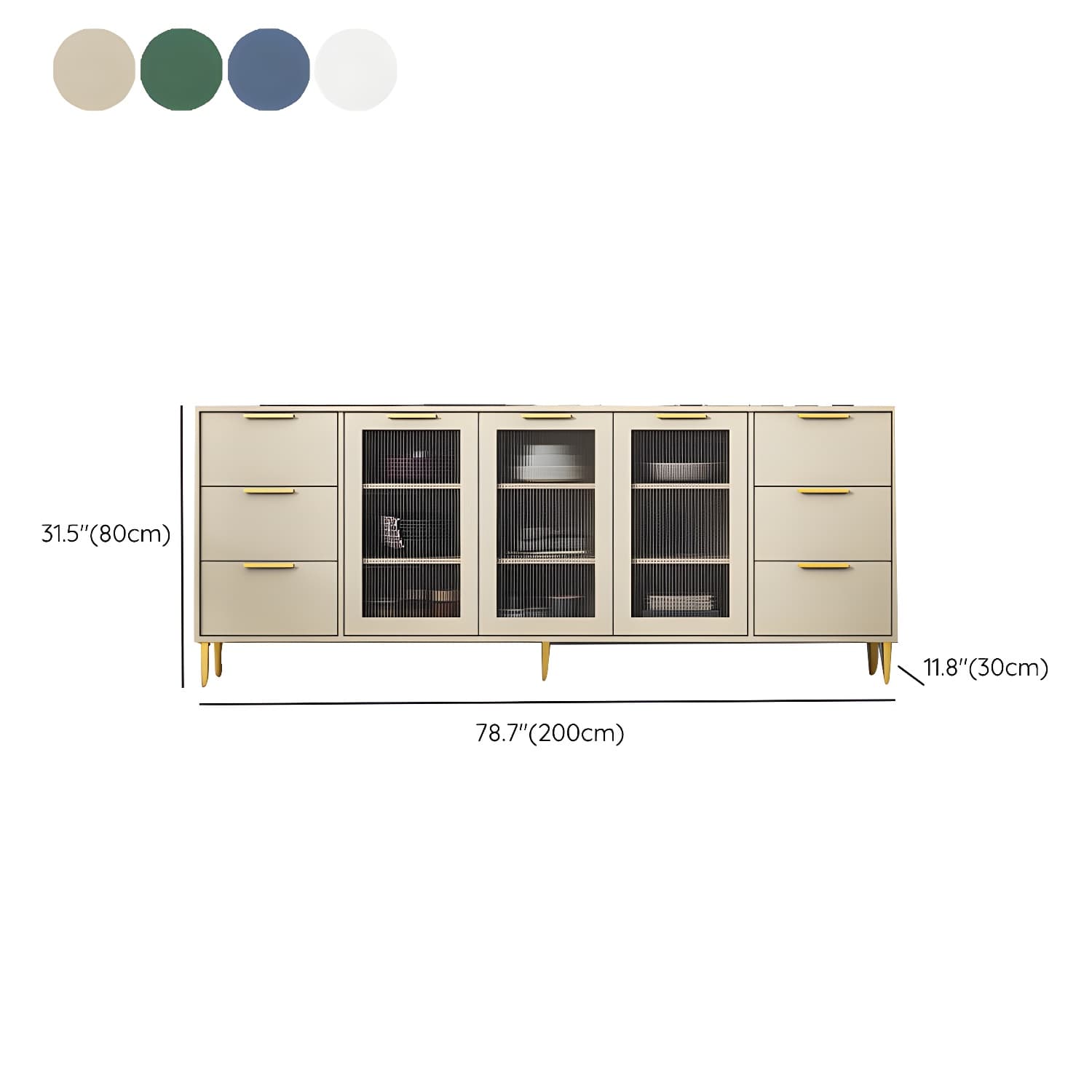 Glam Engineered Wood Sideboard Glass Doors Sideboard with Gold Legs thumbnail 18