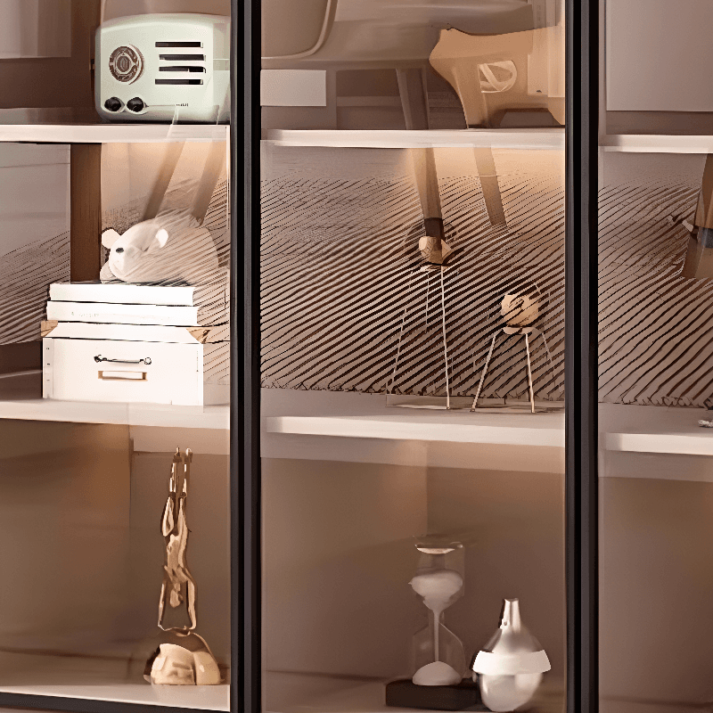 Simple Rectangular Standalone Accent Cabinet with Closet, Laminate Countertop, Glazed Door, and Sand Top thumbnail 5
