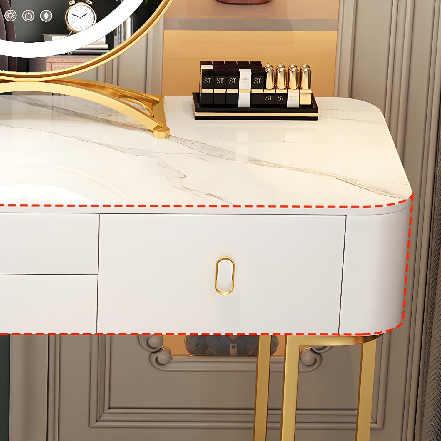 Glam Bedroom Vanity Dressing Table Stone Makeup Vanity Desk with Drawer thumbnail 12