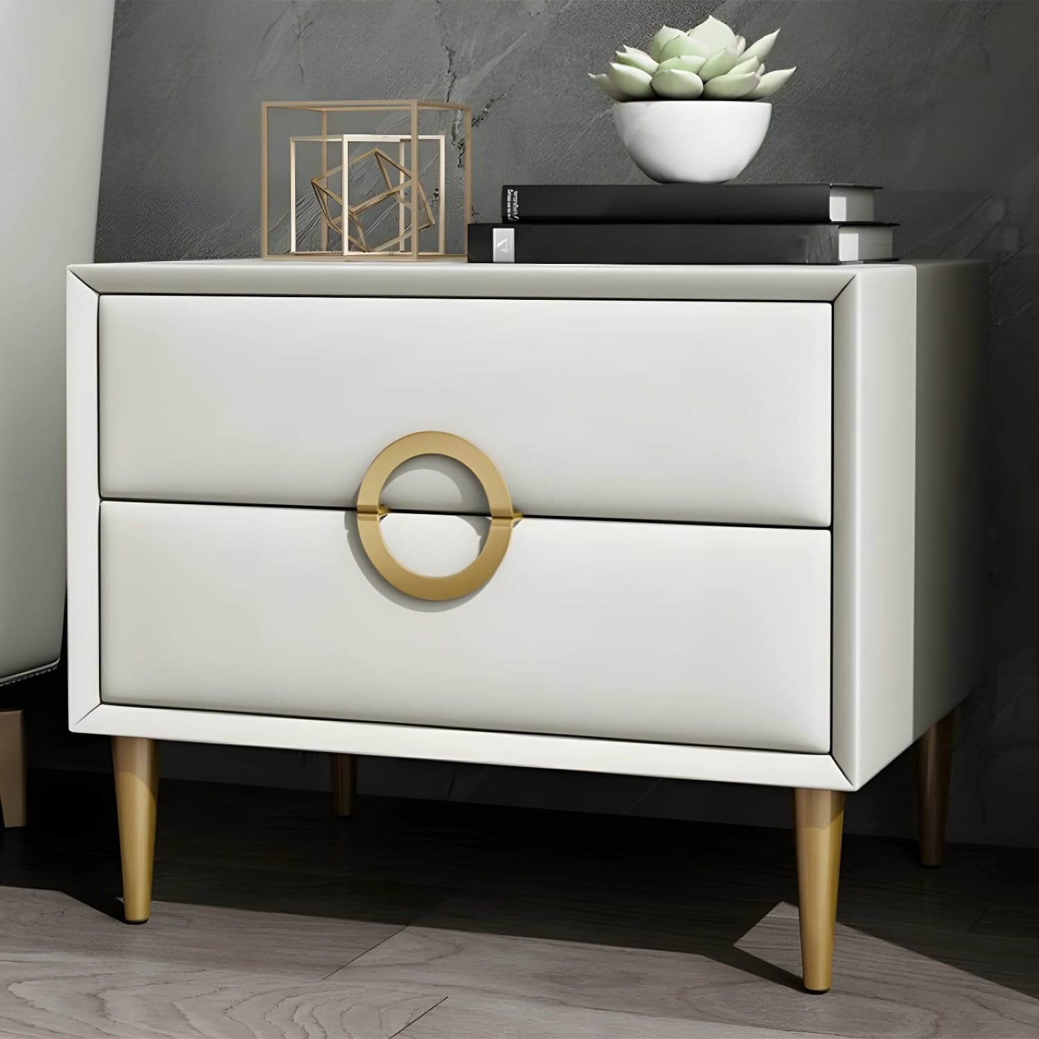 Glam Style Solid Wood Two Drawers Nightstand with Legs for Bedroom thumbnail 19