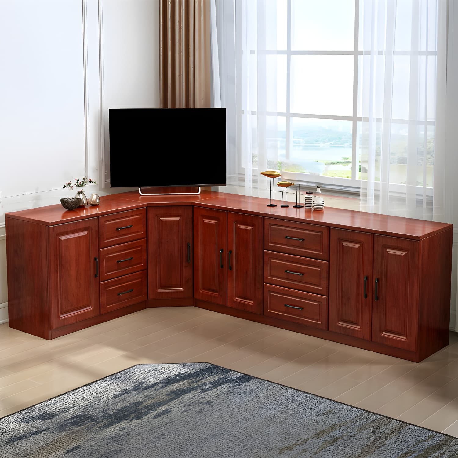 Modern Solid Wood Corner TV Stand Console with 6 - Drawer - 27.56" thumbnail 13