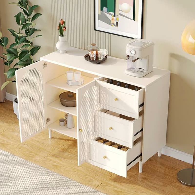 White Modern Sideboard Credenza with Cabinets and Reserve Installation Holes, Full Assembly Required thumbnail 7