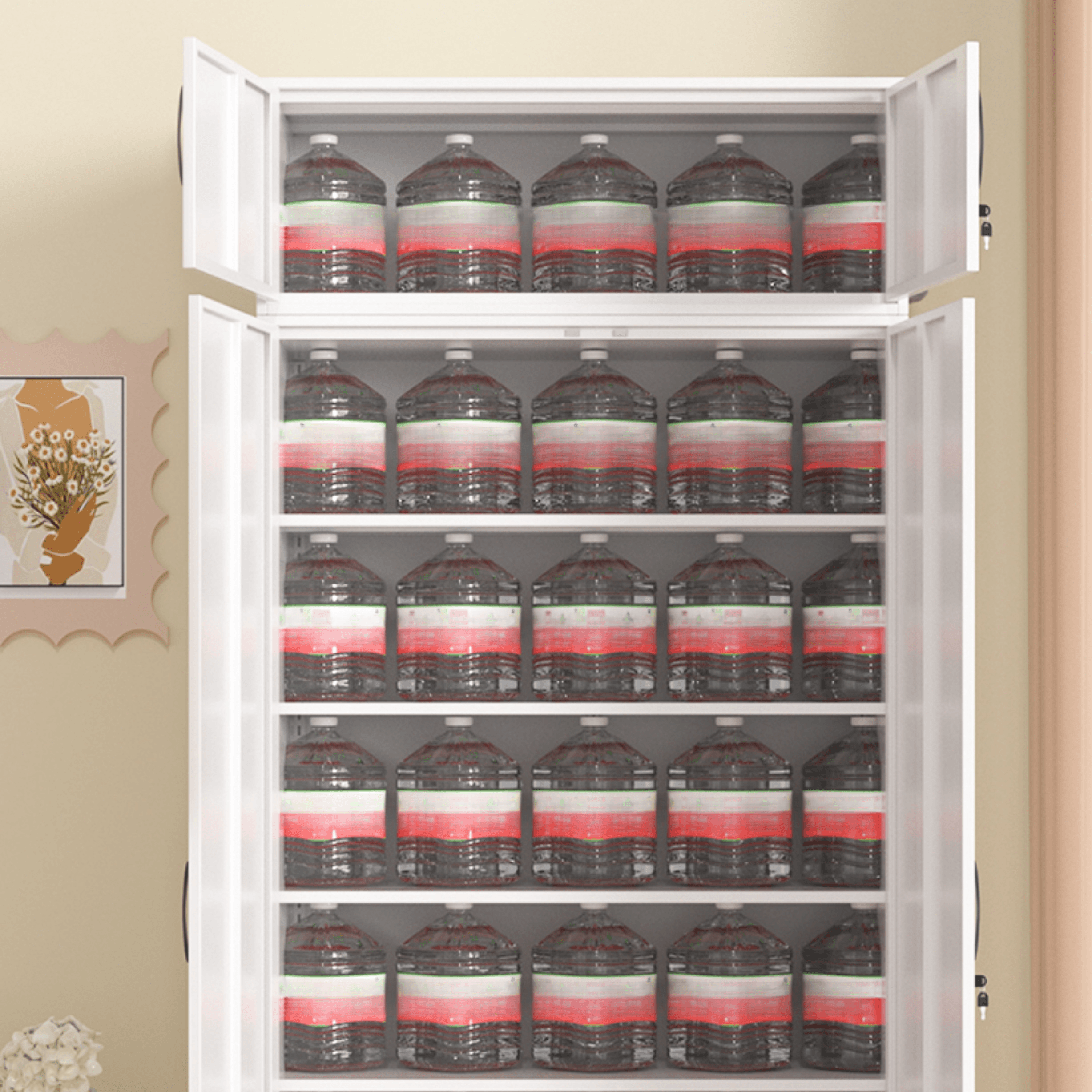 White Modish Steel Independent Armoire Cabinet with Adaptable Shelf, Soft Close Door, and Clothing Rod thumbnail 5