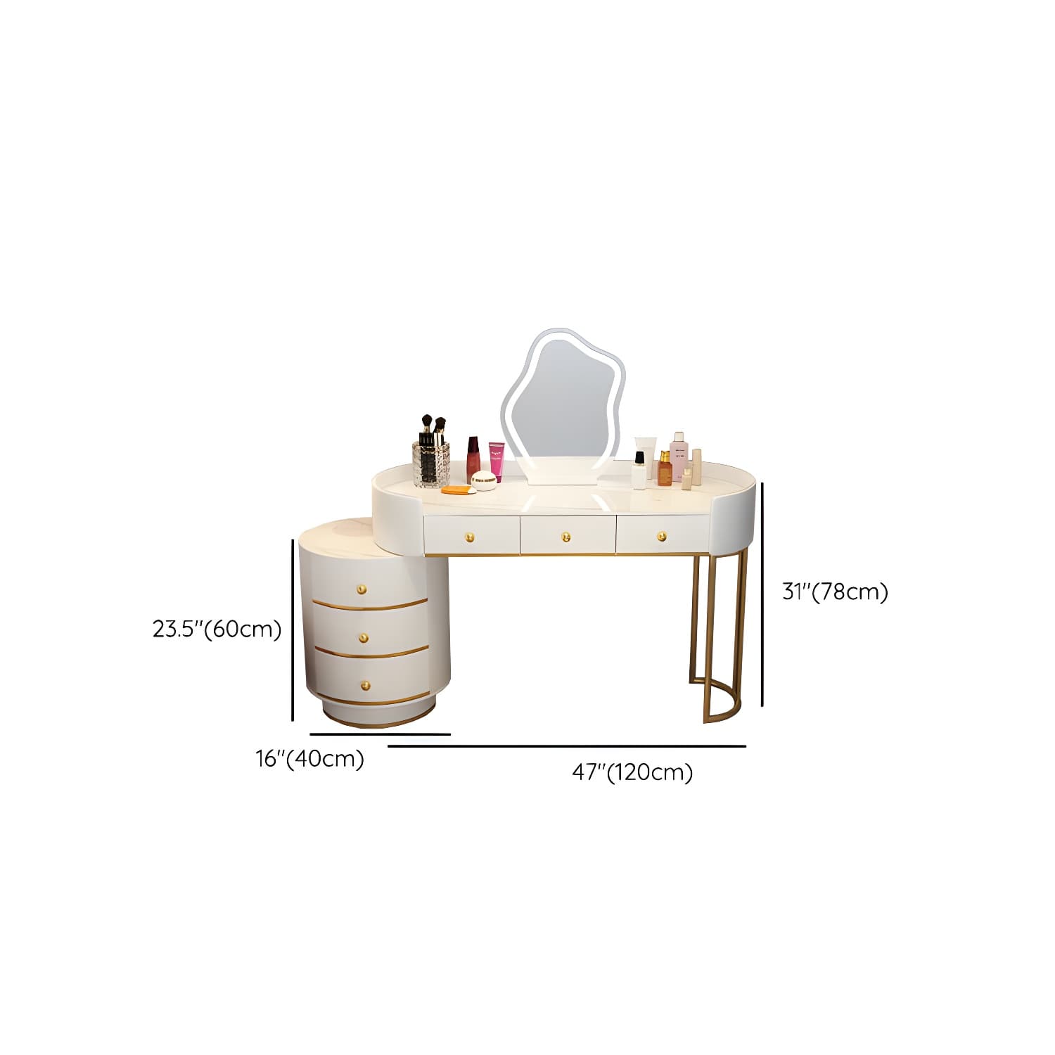 Lighted Mirror Makeup Counter Bedroom Makeup Vanity Desk Table with Drawer thumbnail 24