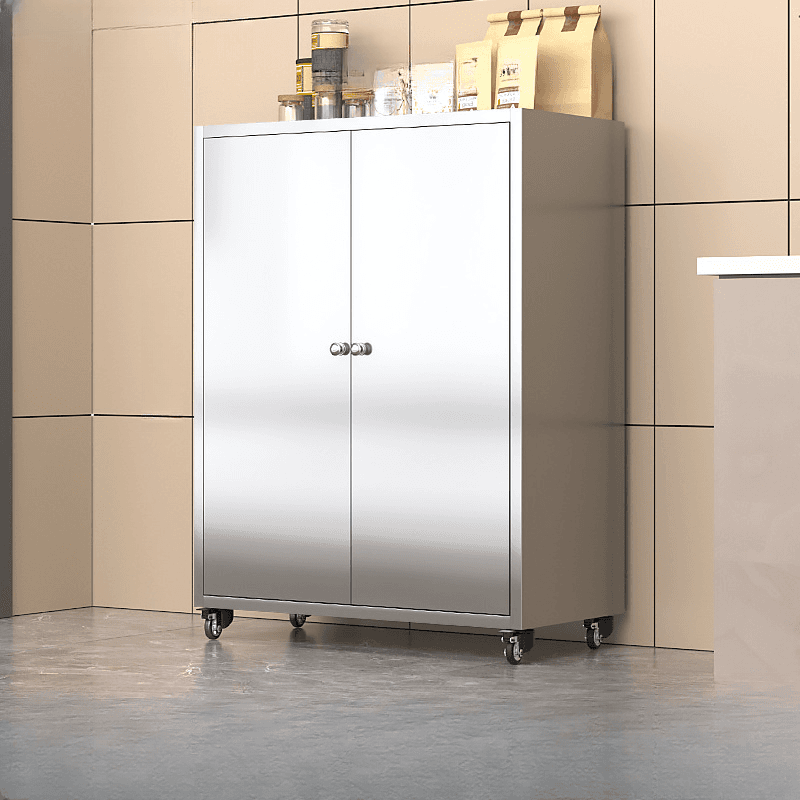 Metallic Sideboard on Roller Wheels with Stainless Steel Countertop thumbnail 11