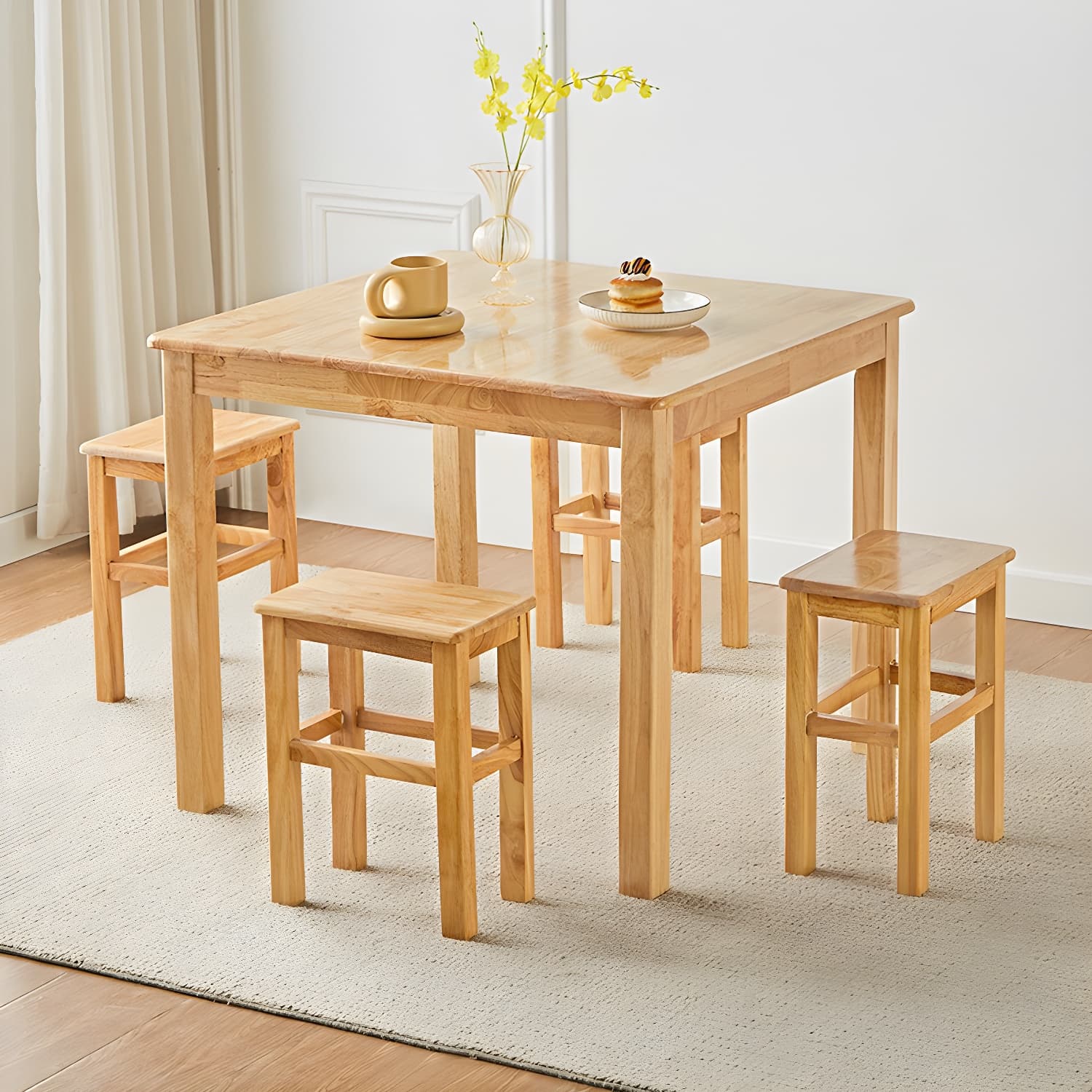 Elegant Scandinavian Natural Oak Wood Dining Table - Slim Legs, Standard Height for Kitchen & Dining thumbnail 4