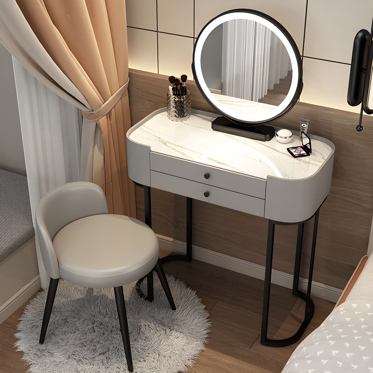 Contemporary Glass Vanity Dressing Table Bedroom Makeup Vanity Desk with Drawer thumbnail 6