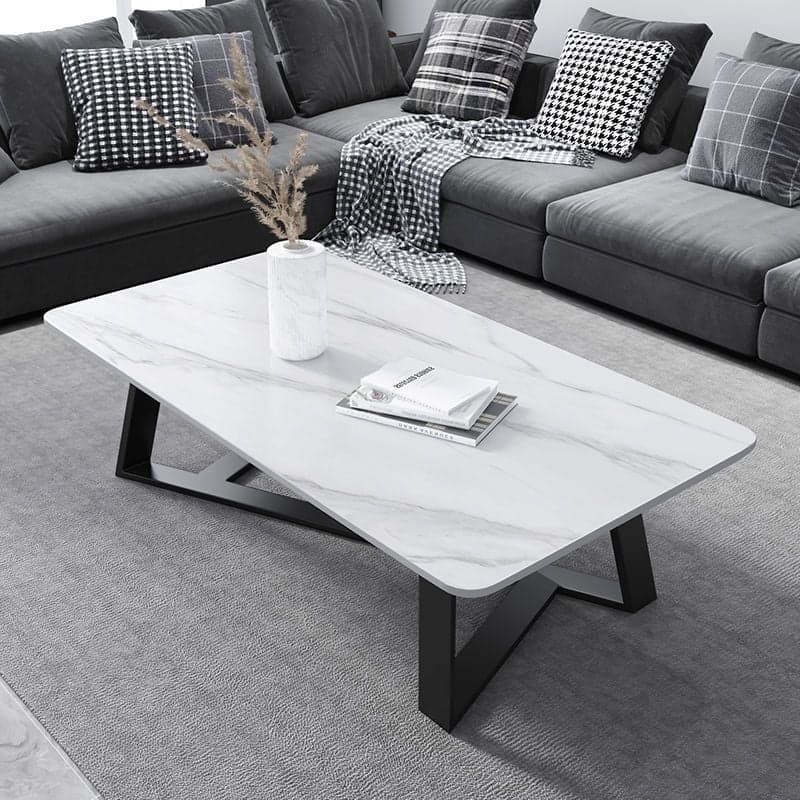 Funky Square Sintered Stone Coffee Table with X Base, Scratch-immune, and Single Set thumbnail 4