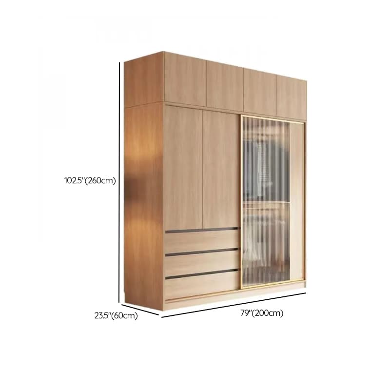 Natural Finish Art Deco Timber Wardrobe Armoire with Soft Close Drawer, Soft Close Door, Interior Shelves, and Clothing Rod thumbnail 20