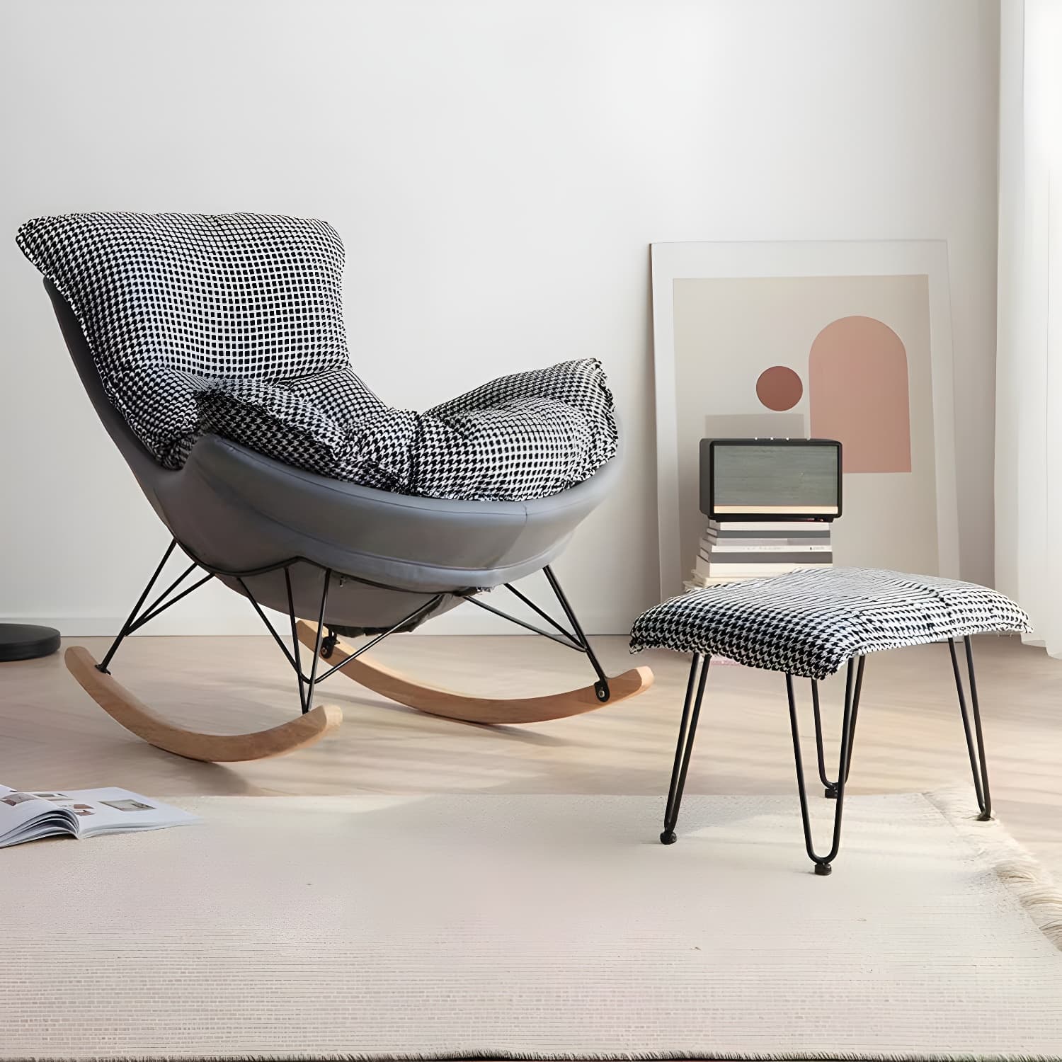 Modern Single Lazy Rocking Chair Indoor Sofa Rocking Chair with Cushion thumbnail 14