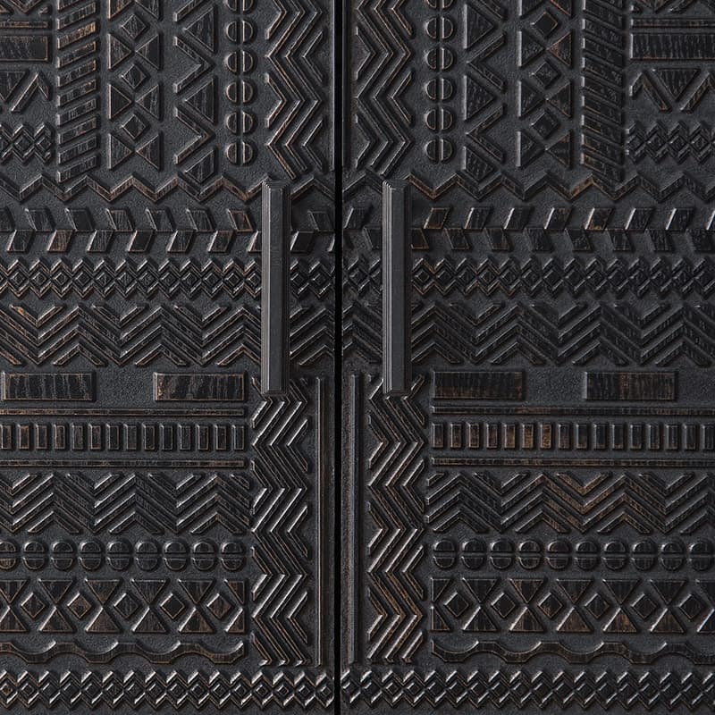 Modern Black Wood Console Cabinet with Cubby Storage and Wood Scoring & Rub Through Detailings thumbnail 6