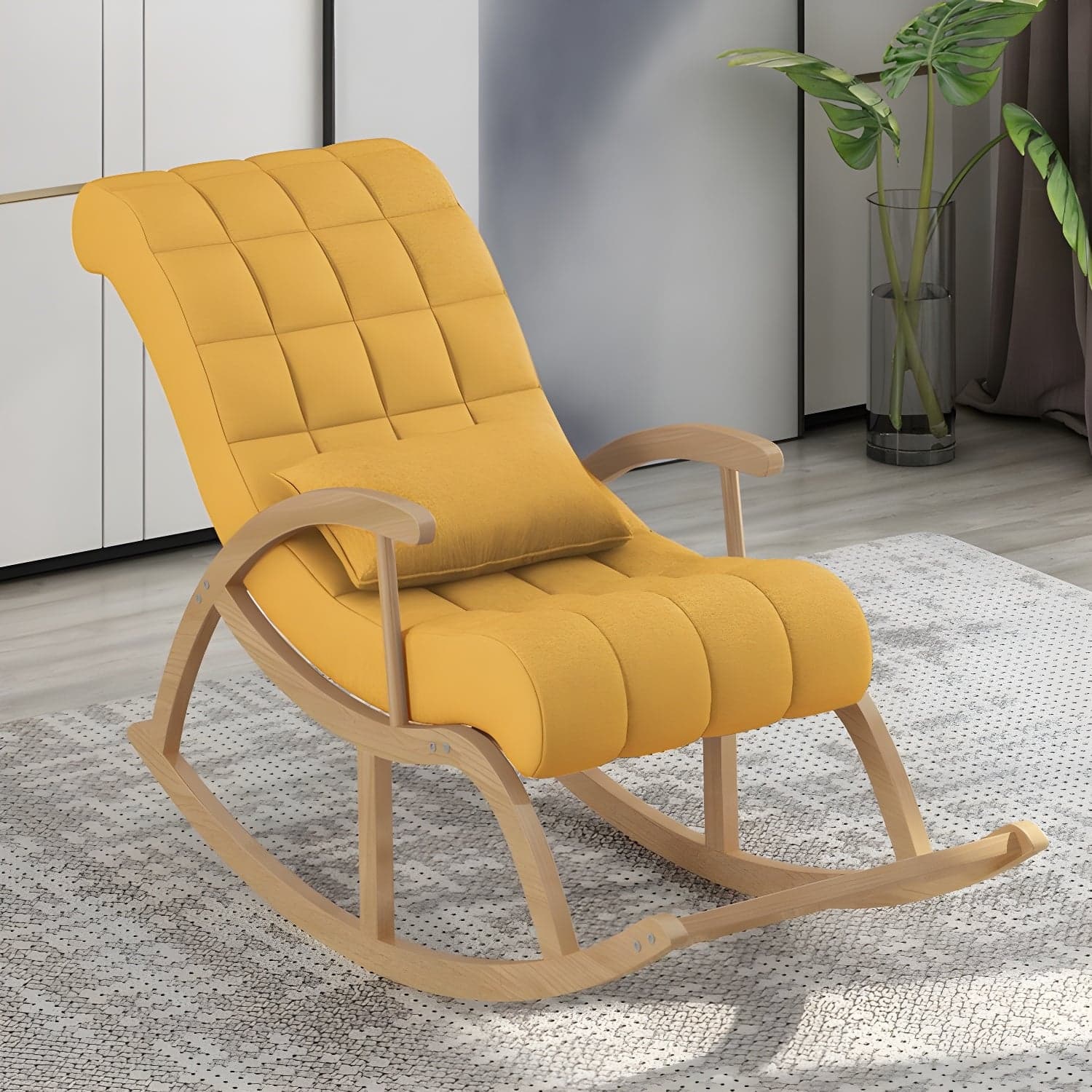 Stylish Contemporary Fabric Rocking Chair with Natural Wood Legs thumbnail 11