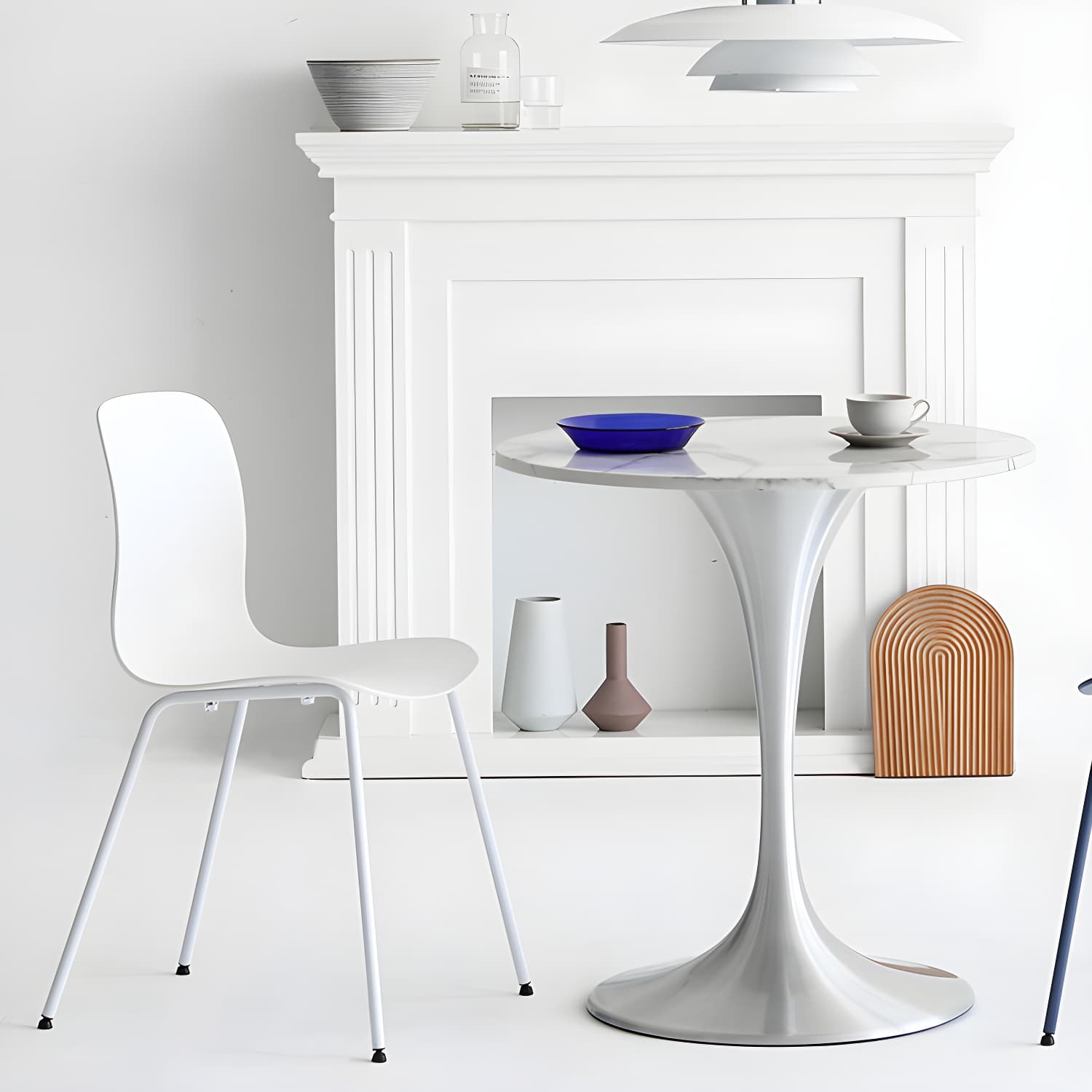 Metal Modern Round Dining Table Marble Top Indoor Table with Tulip Base thumbnail 13