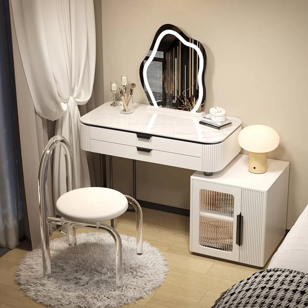 Contemporary Stone Top Vanity Table Set with Mirror and Stool Glam Slate Dressing Table thumbnail 2