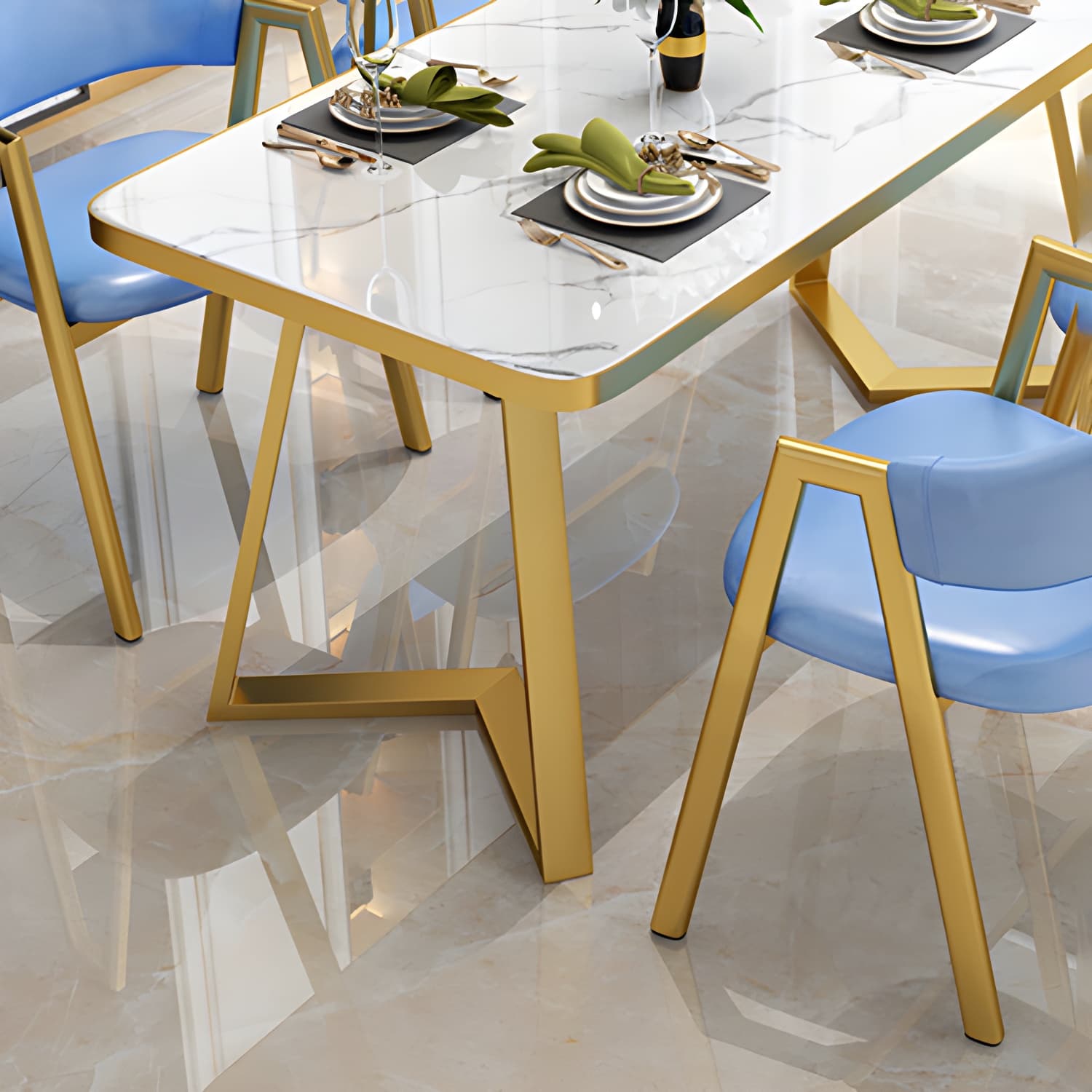 Nordic Traditional Height Sintered Stone Dining Table Rectangle Dining Room Set For Home thumbnail 15