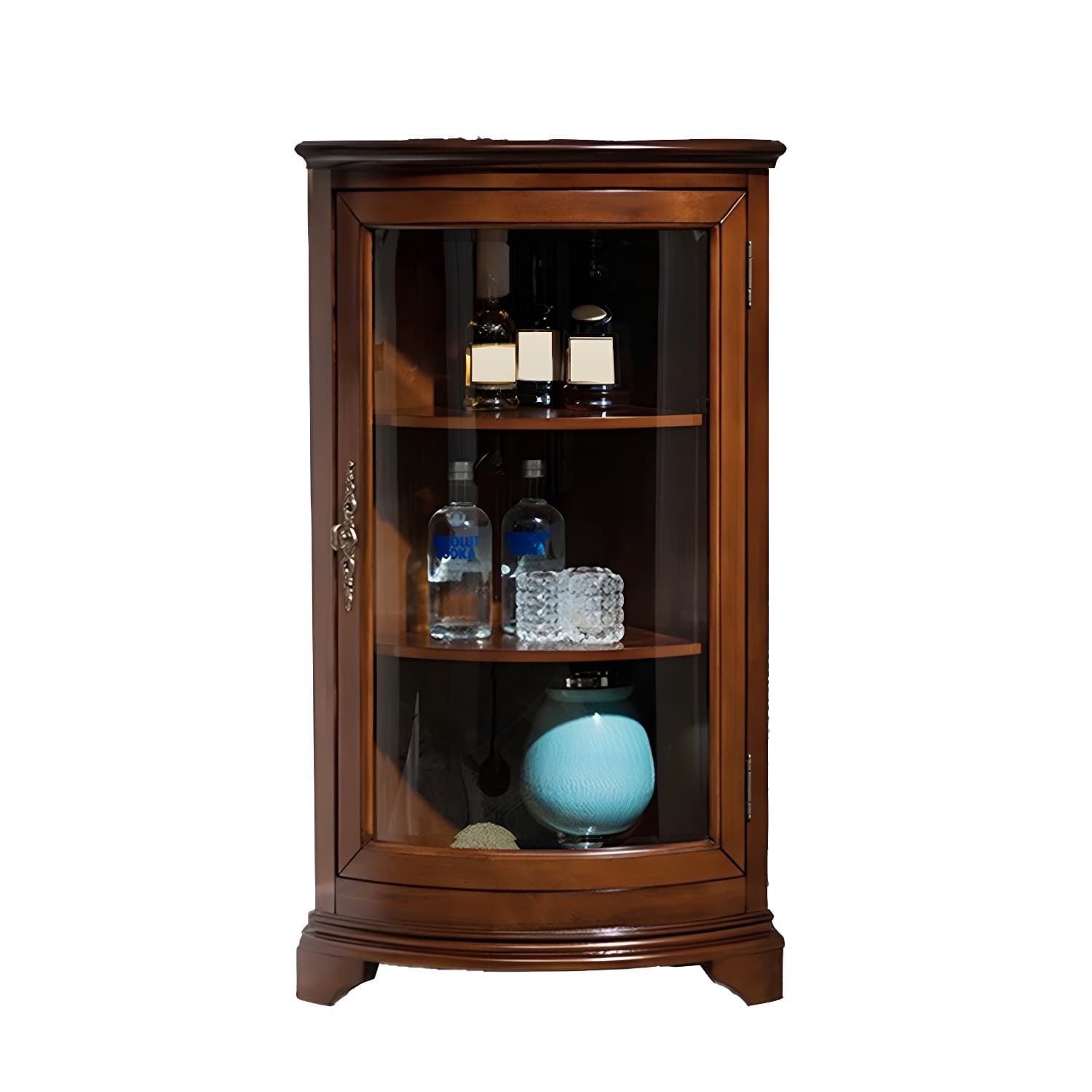 Mid-century Modern Brown Corner Cabinet, Wooden Accent Cabinet with Shelves thumbnail 12