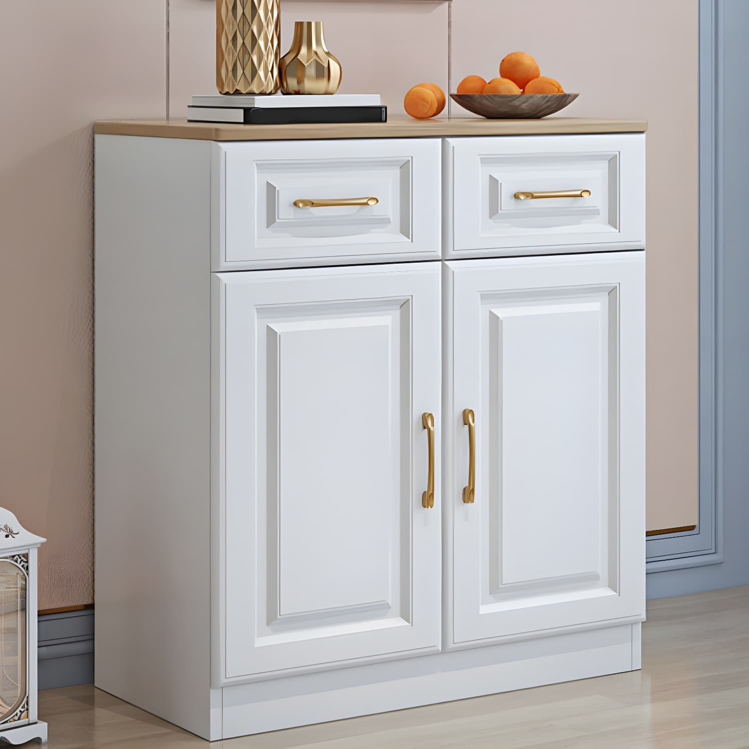 Modern Wood Buffet Sideboard with Cabinets, Drawers, and Shelves - No Distressing thumbnail 8