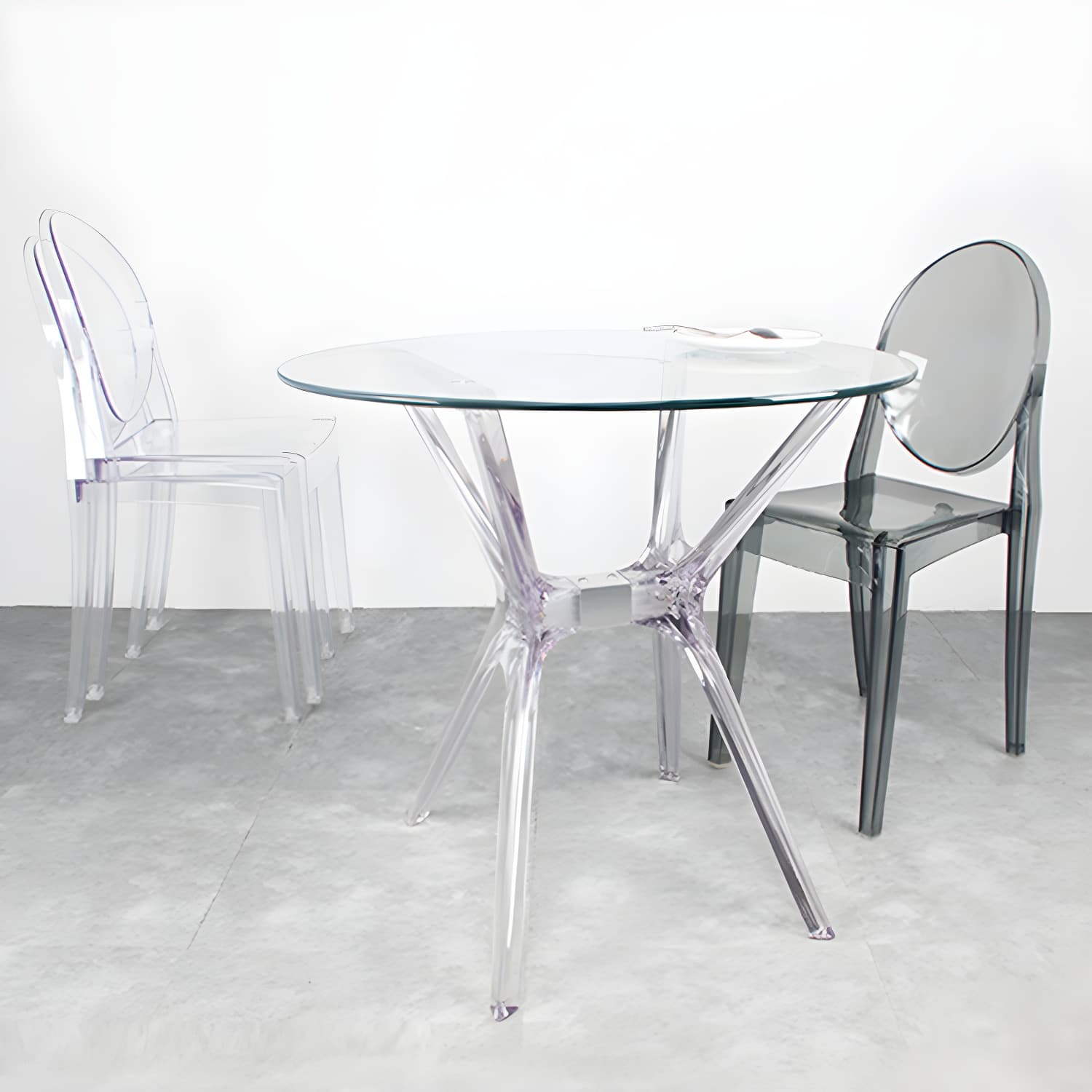 Scandinavian Winehouse Plastic Side Chair Transparent Open Dining Chair (Set of 4) thumbnail 20