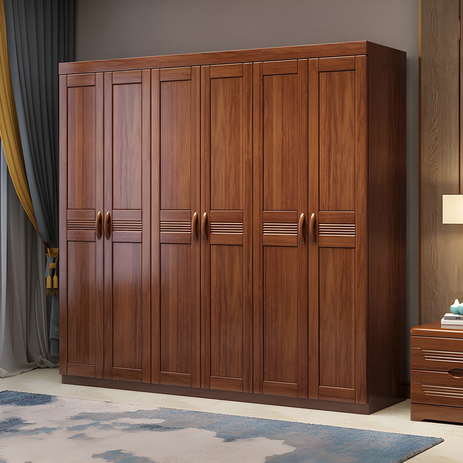 Wood Brown Rustic Wardrobe Armoire with Drawers & Shelves, Walnut Finish thumbnail 3