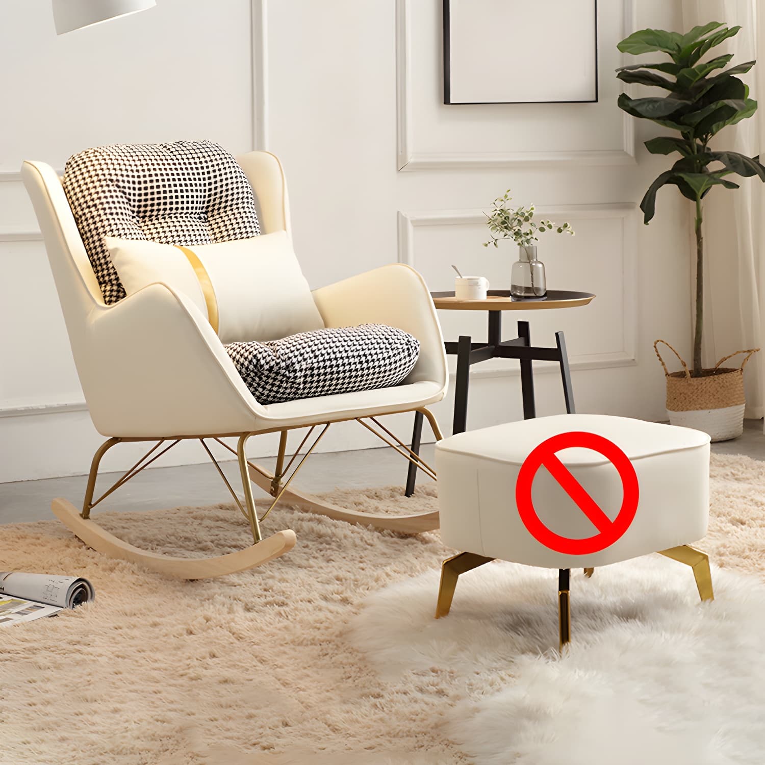 Modern Rocking Chair Metal Frame Doll Cotton Filling Spindle Rocker Chair thumbnail 12