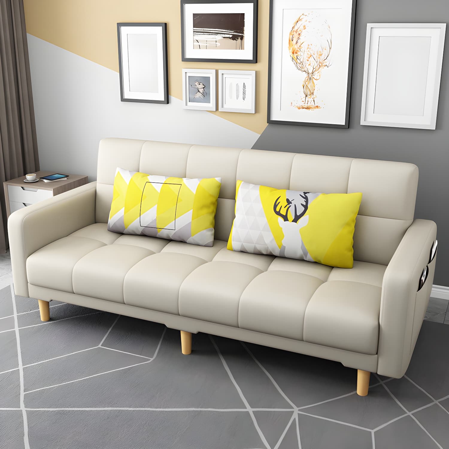 Square Arm Modern Storage Sofa with Biscuit Back Convertible Sofa for Living Room thumbnail 14