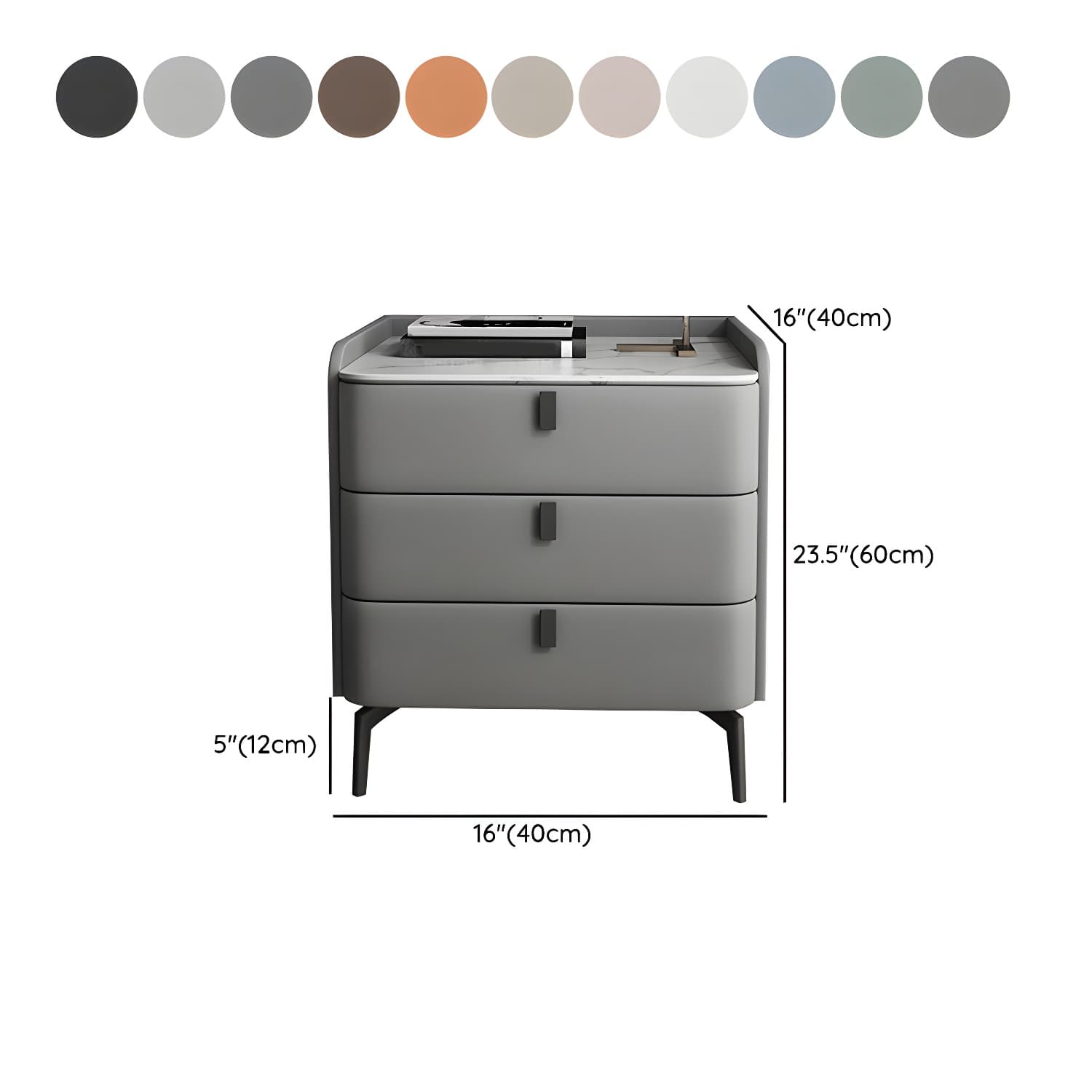Modern Wooden 3-Drawer Nightstand Stone Countertop with Legs Partial Assembly Required thumbnail 19