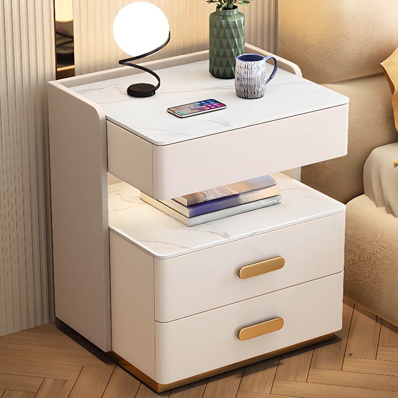 Modern Simple Style Nightstand With Drawer Storage, Stone Countertop, and Integrated Lighting thumbnail 11