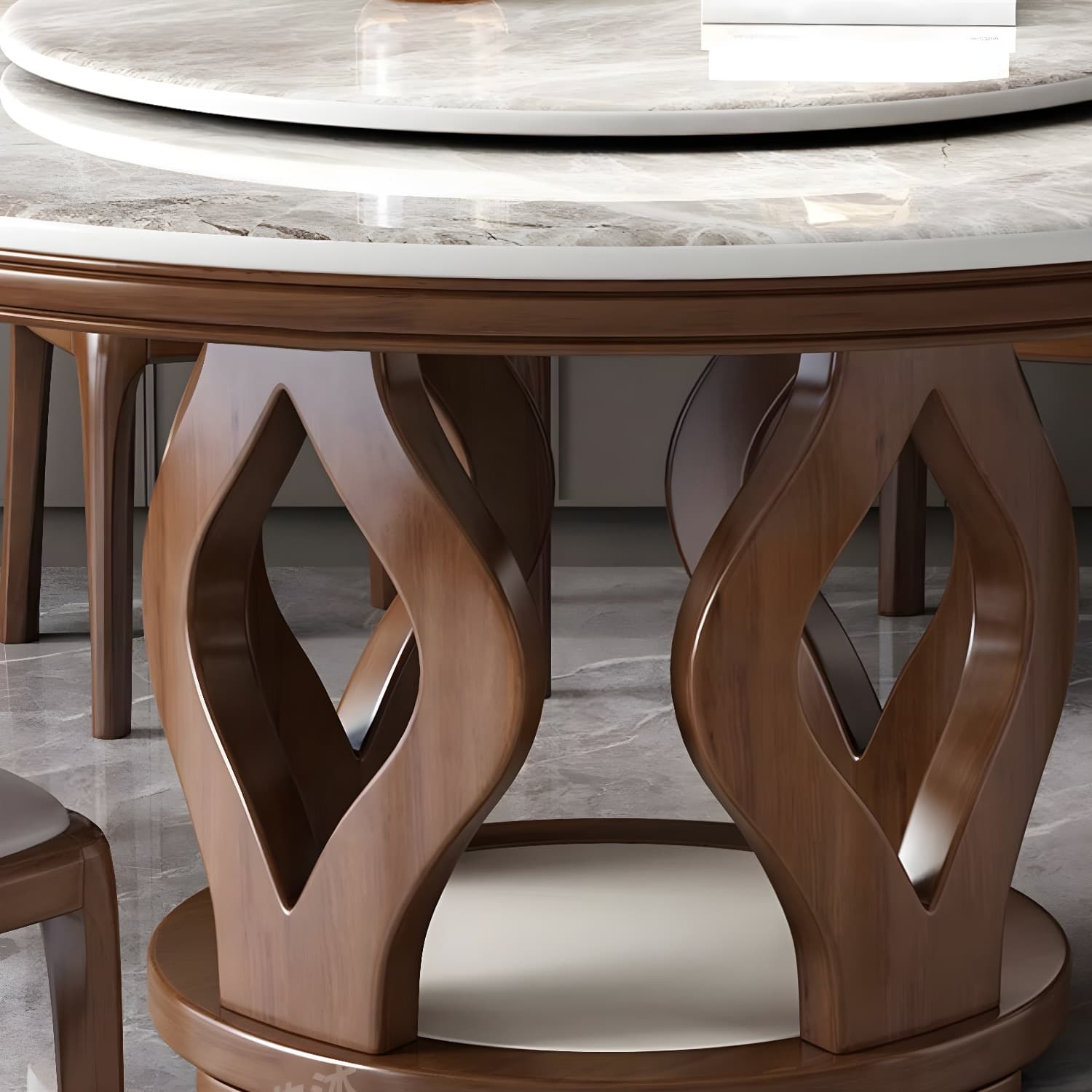 Elegant Medium Wood Round Dining Table Set in Gray with Pedestal Base thumbnail 3
