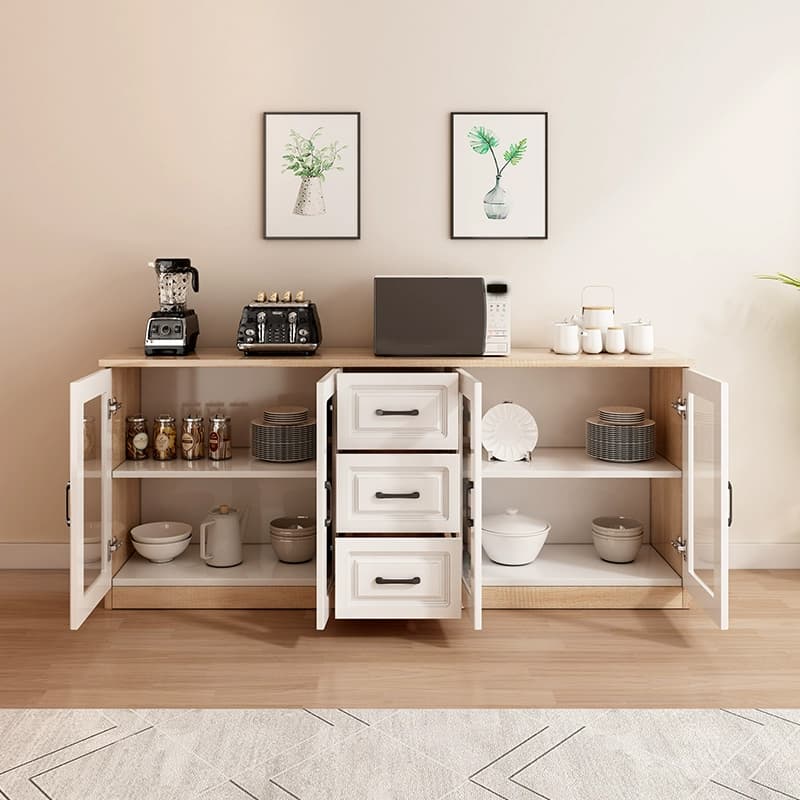 Modern Wood Buffet Cabinet with Glass Doors and Shelves - Full Assembly Needed thumbnail 6