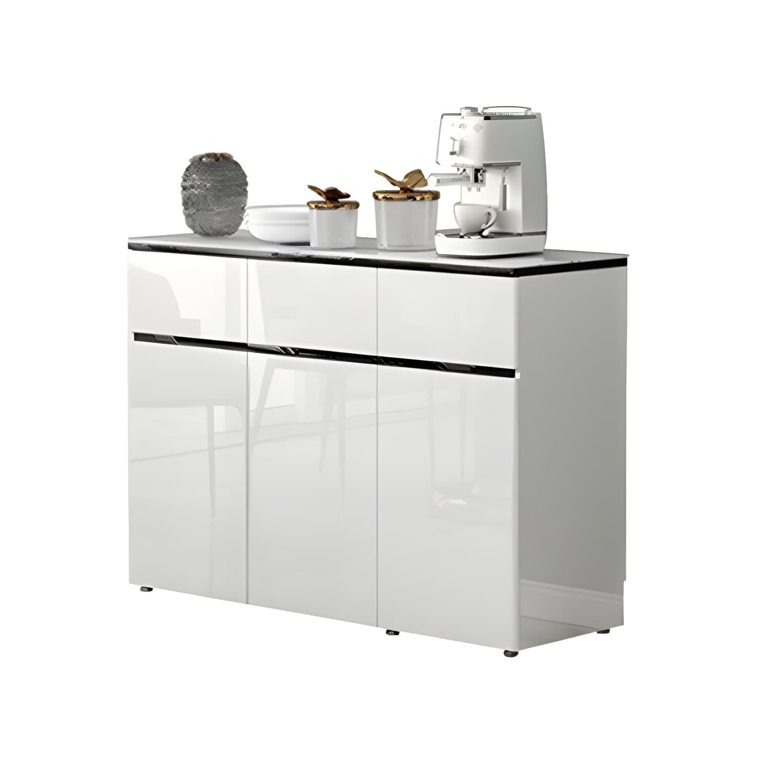 Contemporary Glass Top Sideboard Cabinet with Drawer for Living Room thumbnail 12
