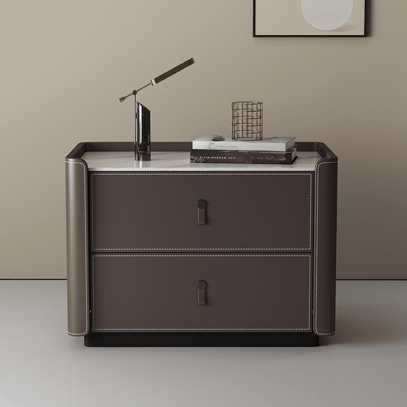 Modish 2 Tiers Drawer Storage Bedside Table with Stone Countertop thumbnail 3
