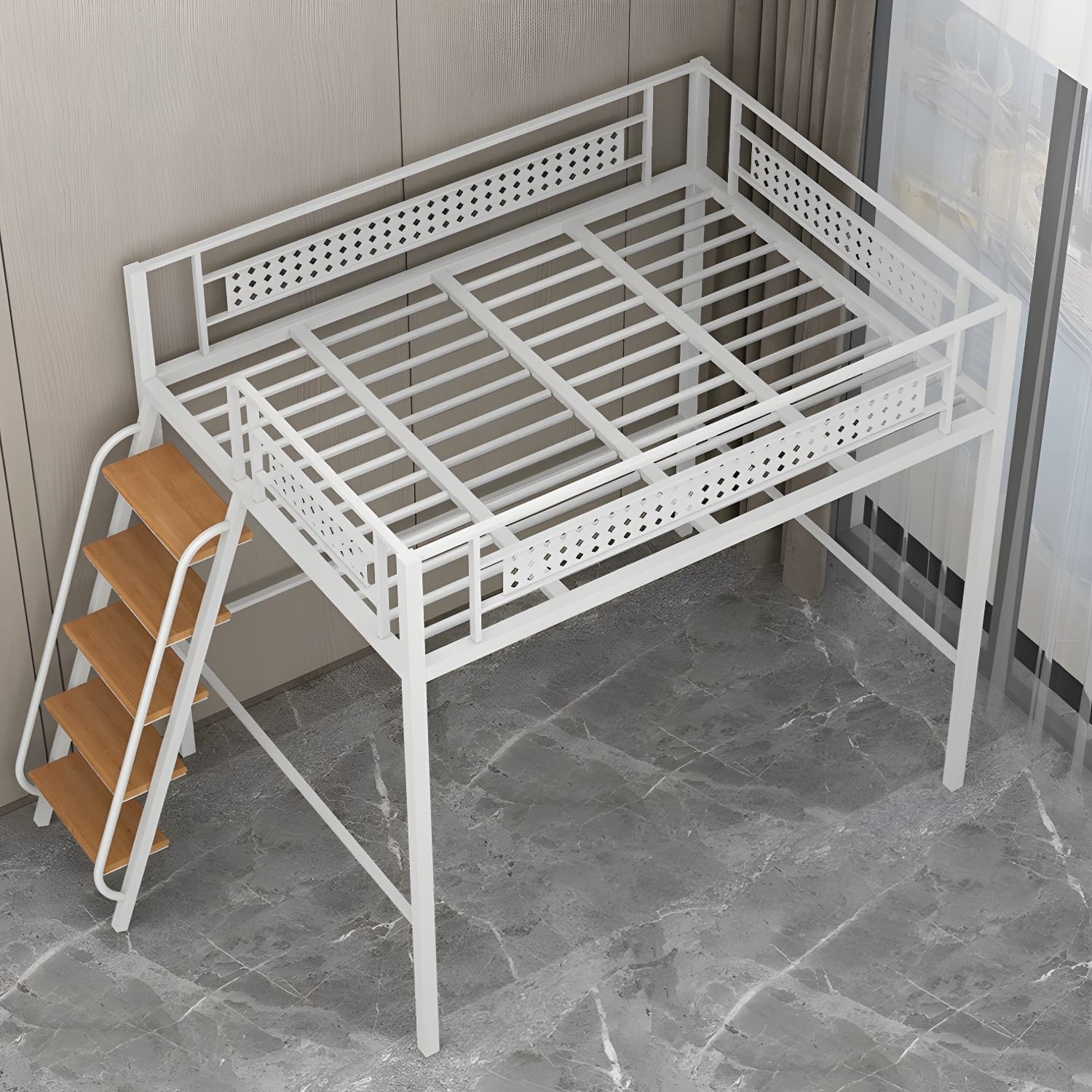 Simple and Chic Metal Frame Modern Bed with Headboard Included thumbnail 2