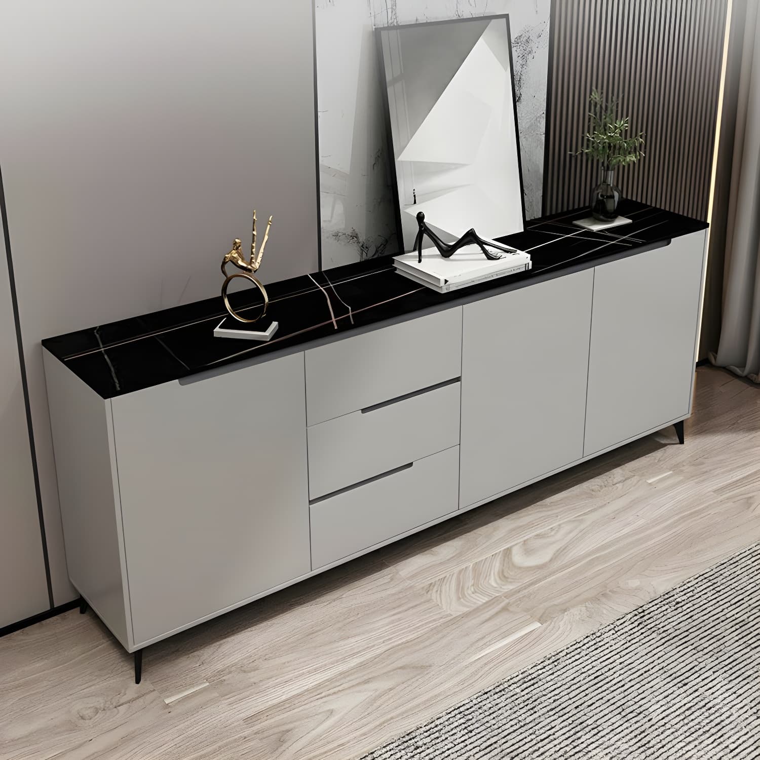 Modern Wood Sideboard with 3 Drawers and 3 Doors - Overall Dimensions 40cm W x 85cm H thumbnail 5
