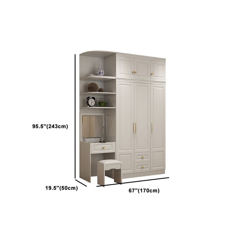 Art Deco Chalk Manufactured Wood Free Standing Interior Shelves Wardrobe with Soft Close Drawer and Hanging Rod thumbnail 37