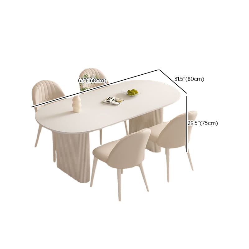 Oval Dining Table Set with Two-sided Pedestal, Enclosed Back, Fixed Table, Padded Chair, 5-piece in White thumbnail 18