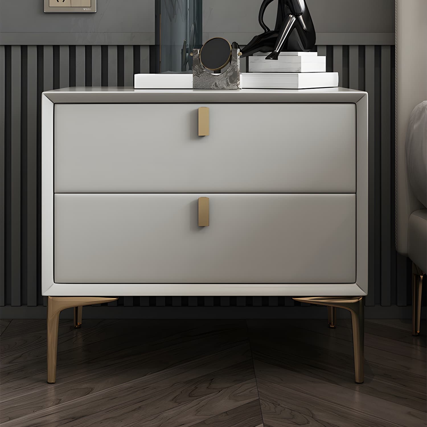 2 Drawer Solid Wood Modern Night Table Drawer Storage Bed Nightstand thumbnail 15
