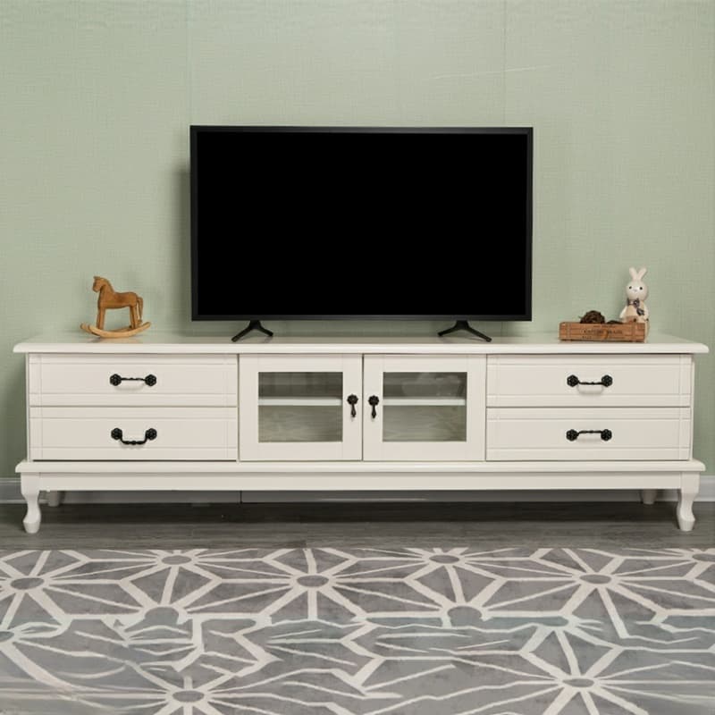 2 Tiers & 2-Door Rectangle Matte Solid Wood+Manufactured Wood Adjustable Shelf TV Stand for Living Room thumbnail 3