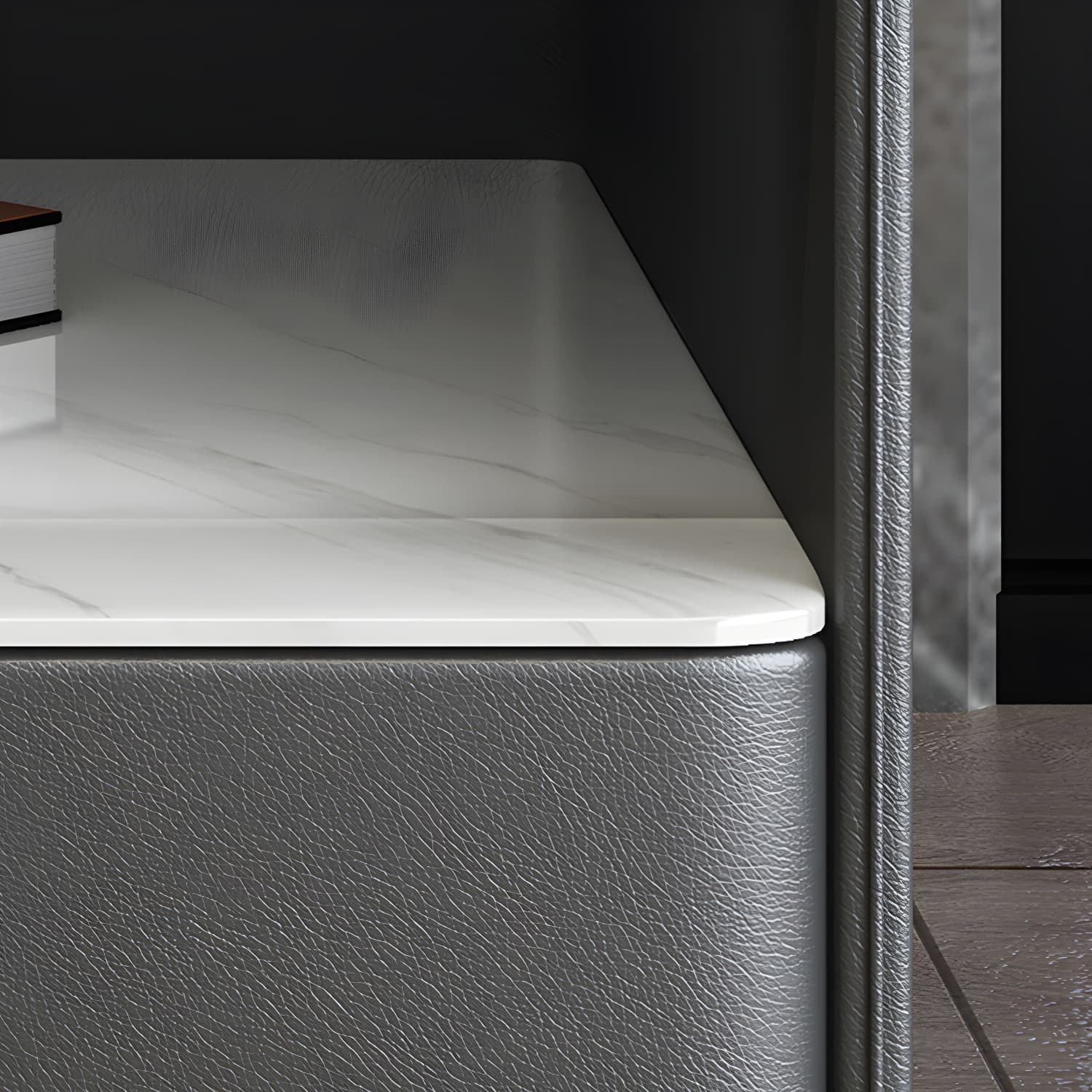 Stone Bed Nightstand Open Storage Bedside Cabinet with Drawers thumbnail 7