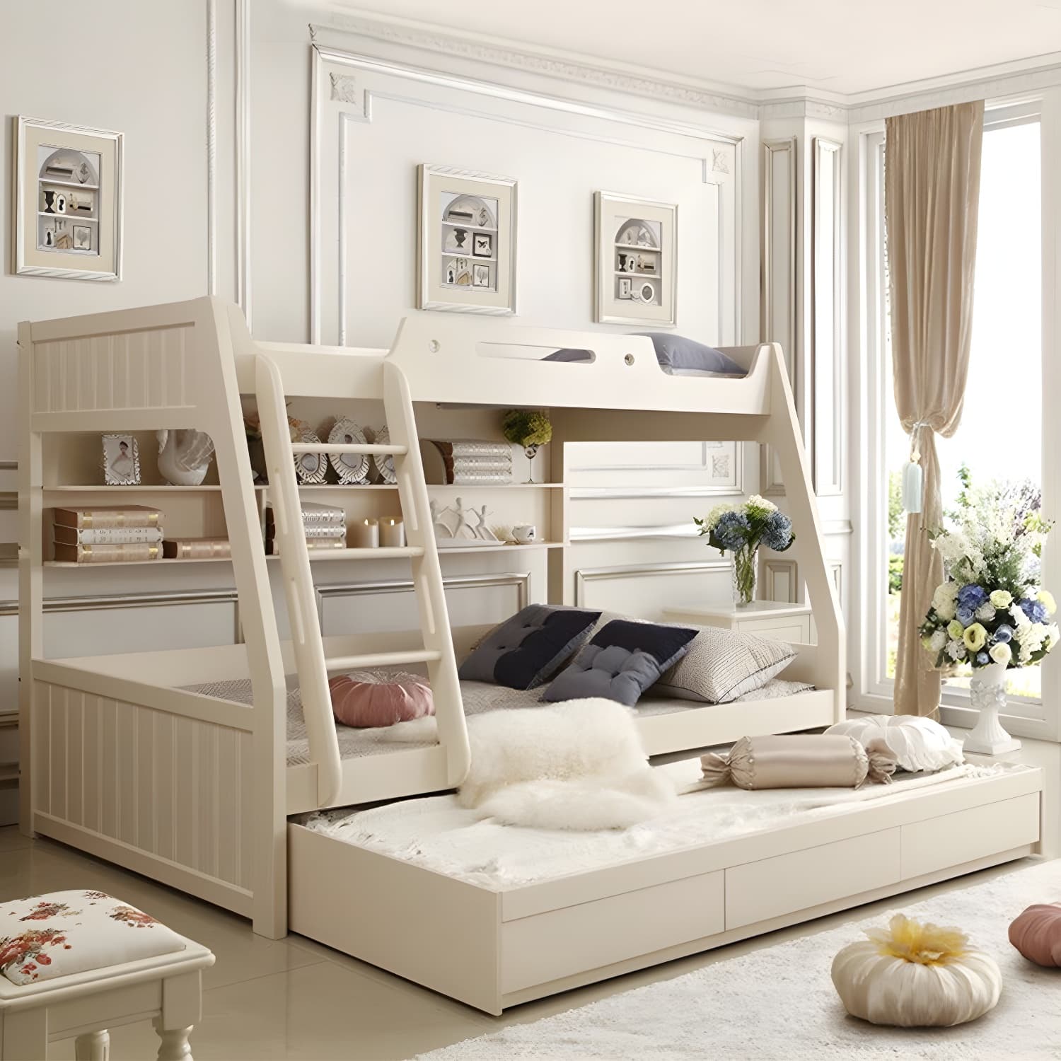 Solid Color Wood Bunk Bed Modern No Distressing Mattress Included Bunk Bed thumbnail 4