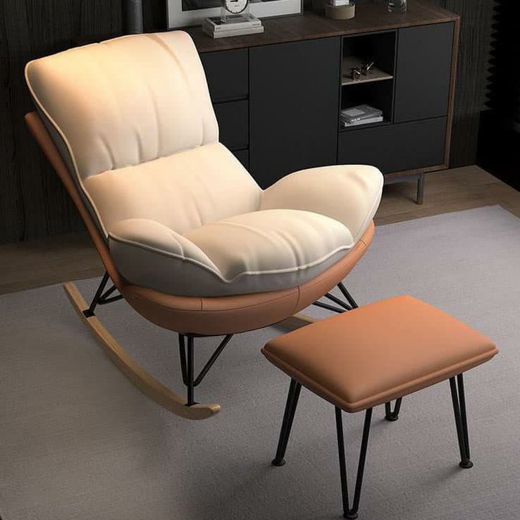 Modern Upholstered Rocking Chair with Natural Wood Legs and Arms, Complete with Ottoman thumbnail 10