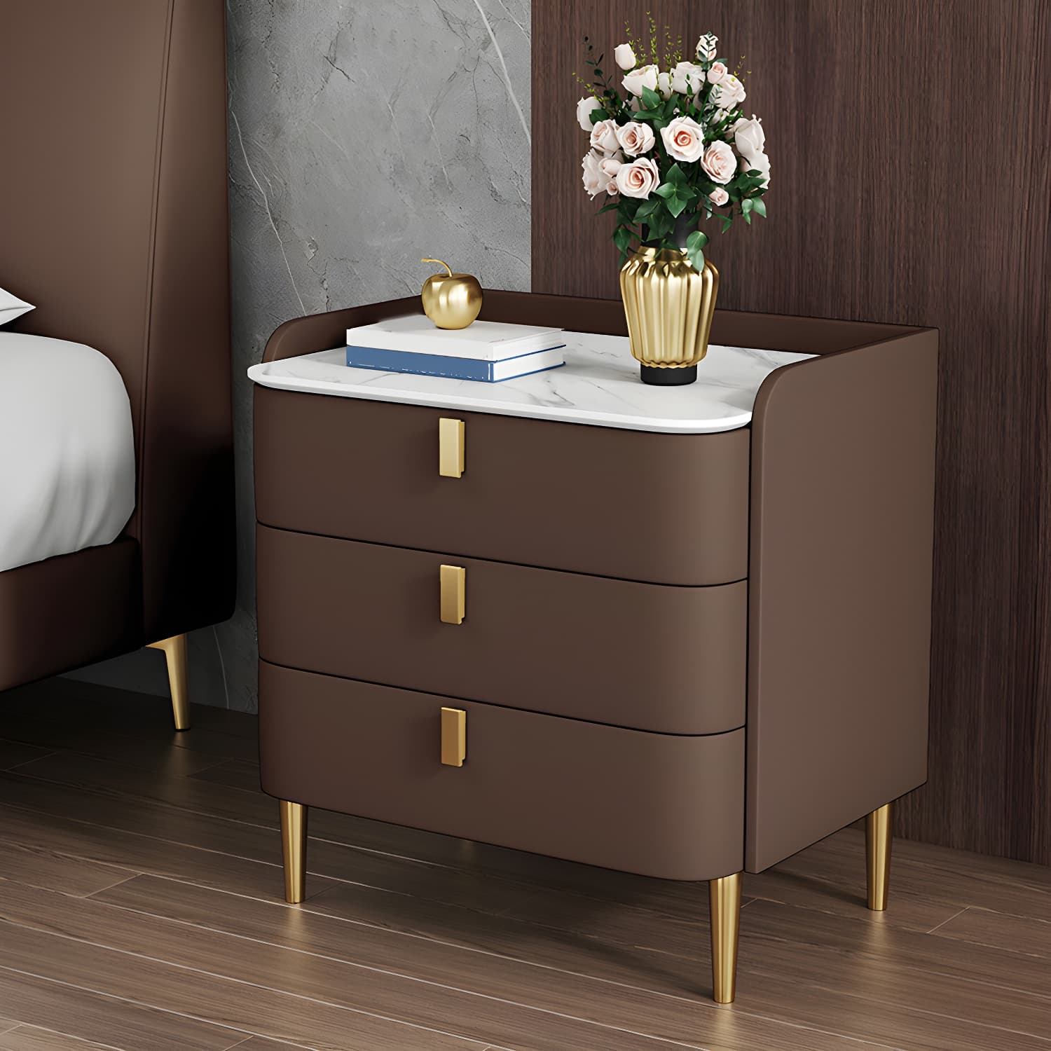 Contemporary Drawer Storage Bed Nightstand Wooden Night Table for Bedroom thumbnail 1