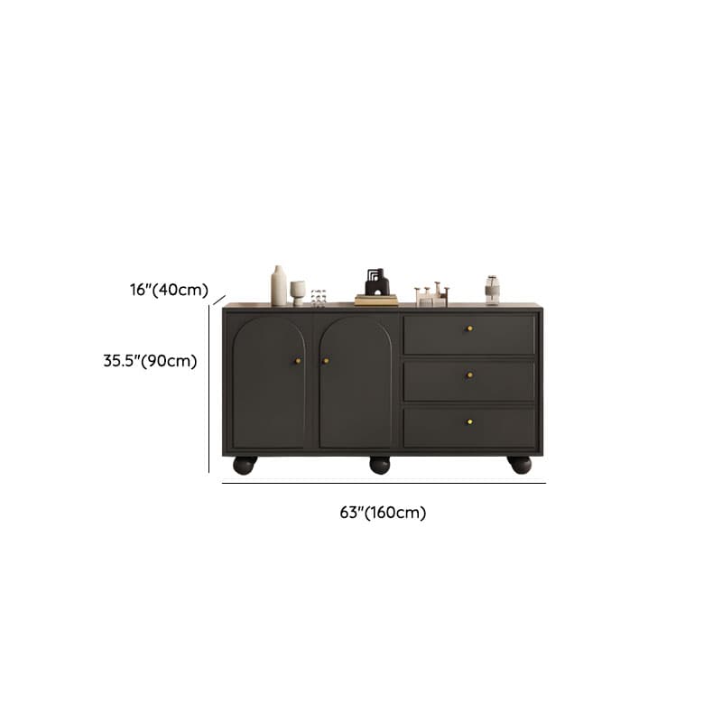 Midnight Black Modern Sideboard with 3 Drawers, Standard Size, 1 Shelf, Larder Storage, and 2 Doors thumbnail 11