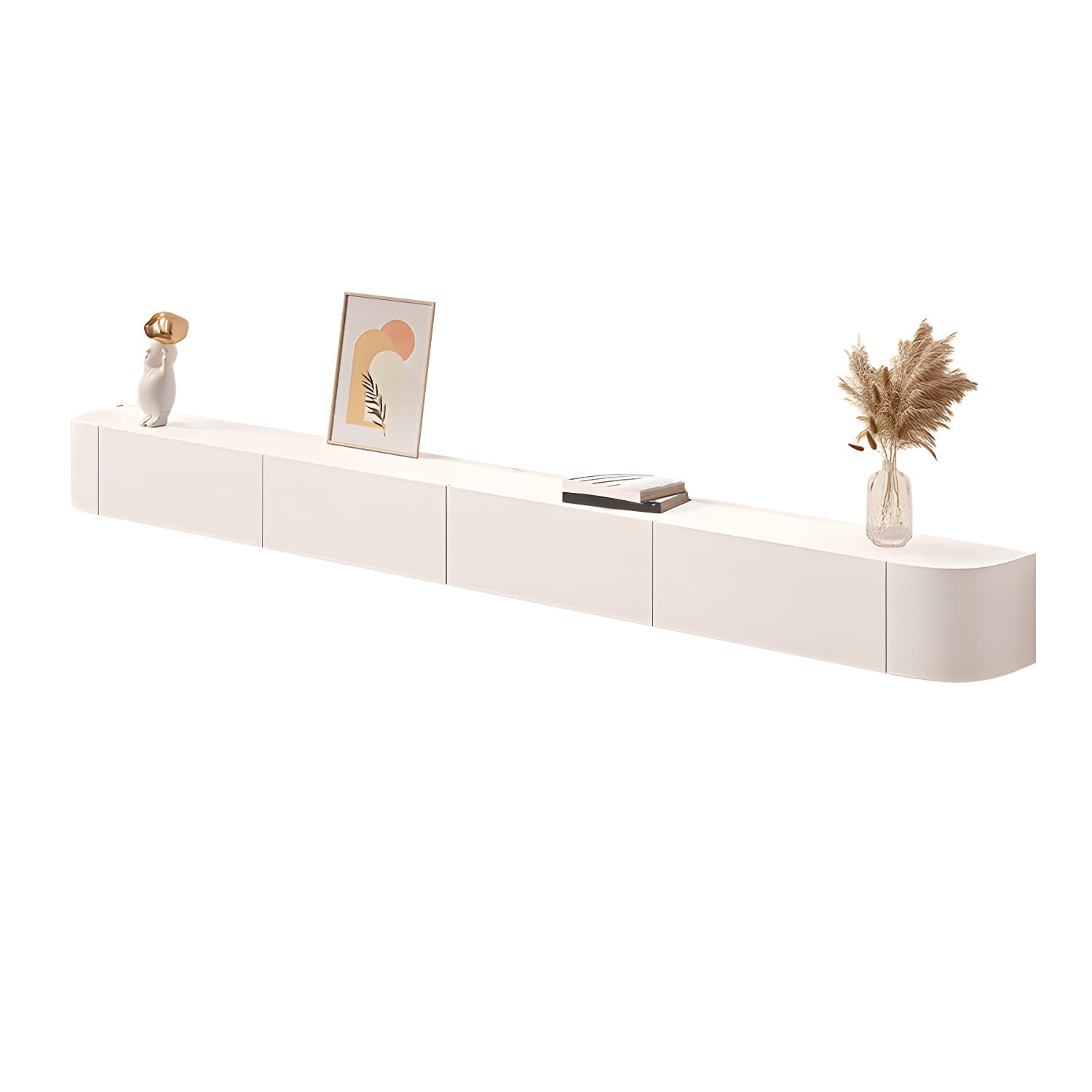 Contemporary Solid Wood Wall-mounted TV Media Stand with Drawers thumbnail 8
