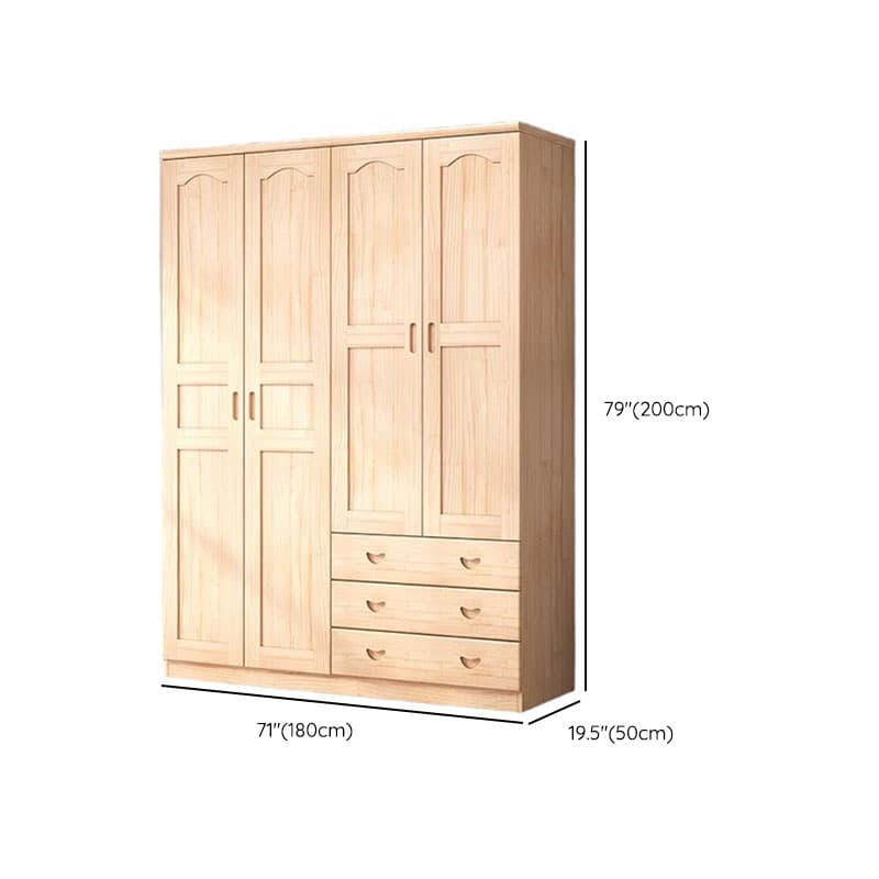 Natural Finish Minimalist Pine Wood Cabinet Armoire with 3-Drawer, Interior Shelves, and Clothing Rod thumbnail 12