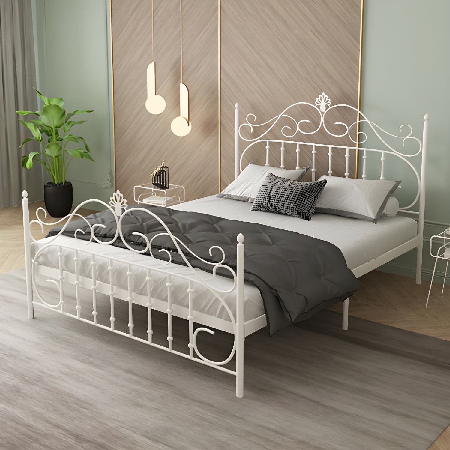 Glam Metal Bed Frame with Camelback Open-Frame Headboard and Footboard thumbnail 3