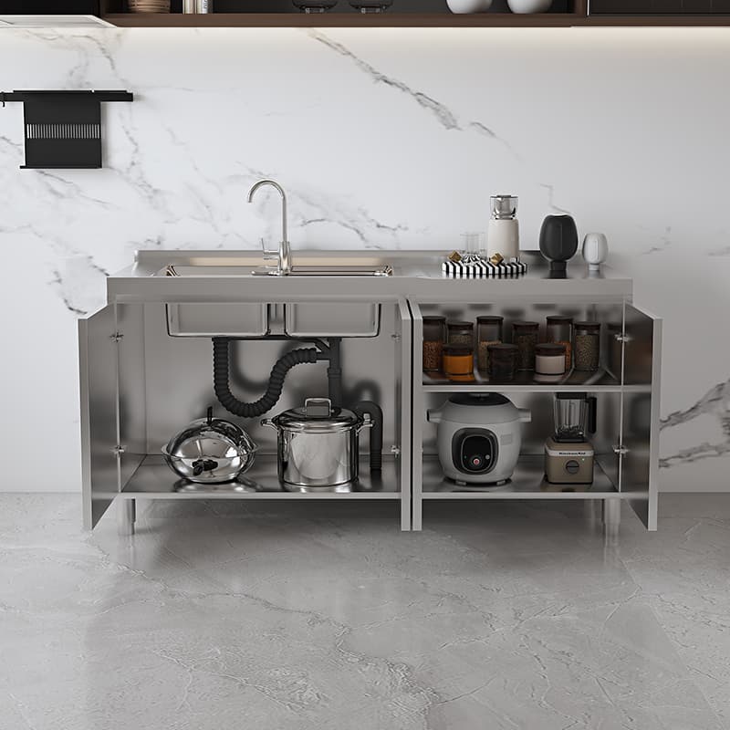 Simple Metallic Alloy Standard/Narrow Buffet Table with 2 Shelves, 4 Doors/3 Doors/2 Doors & Functional Storage Cabinet thumbnail 3